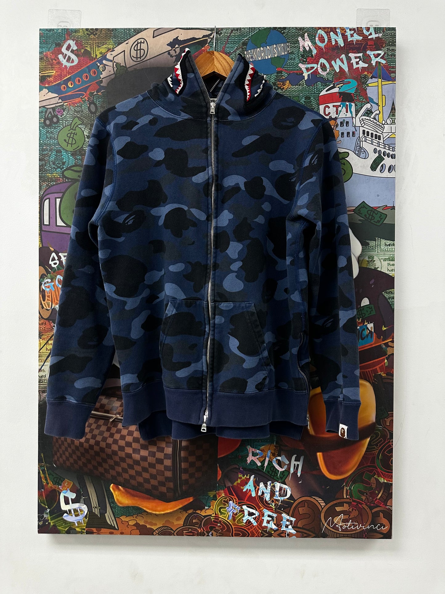 BAPE Shark Zip Up Navy Camo Used Women's Small