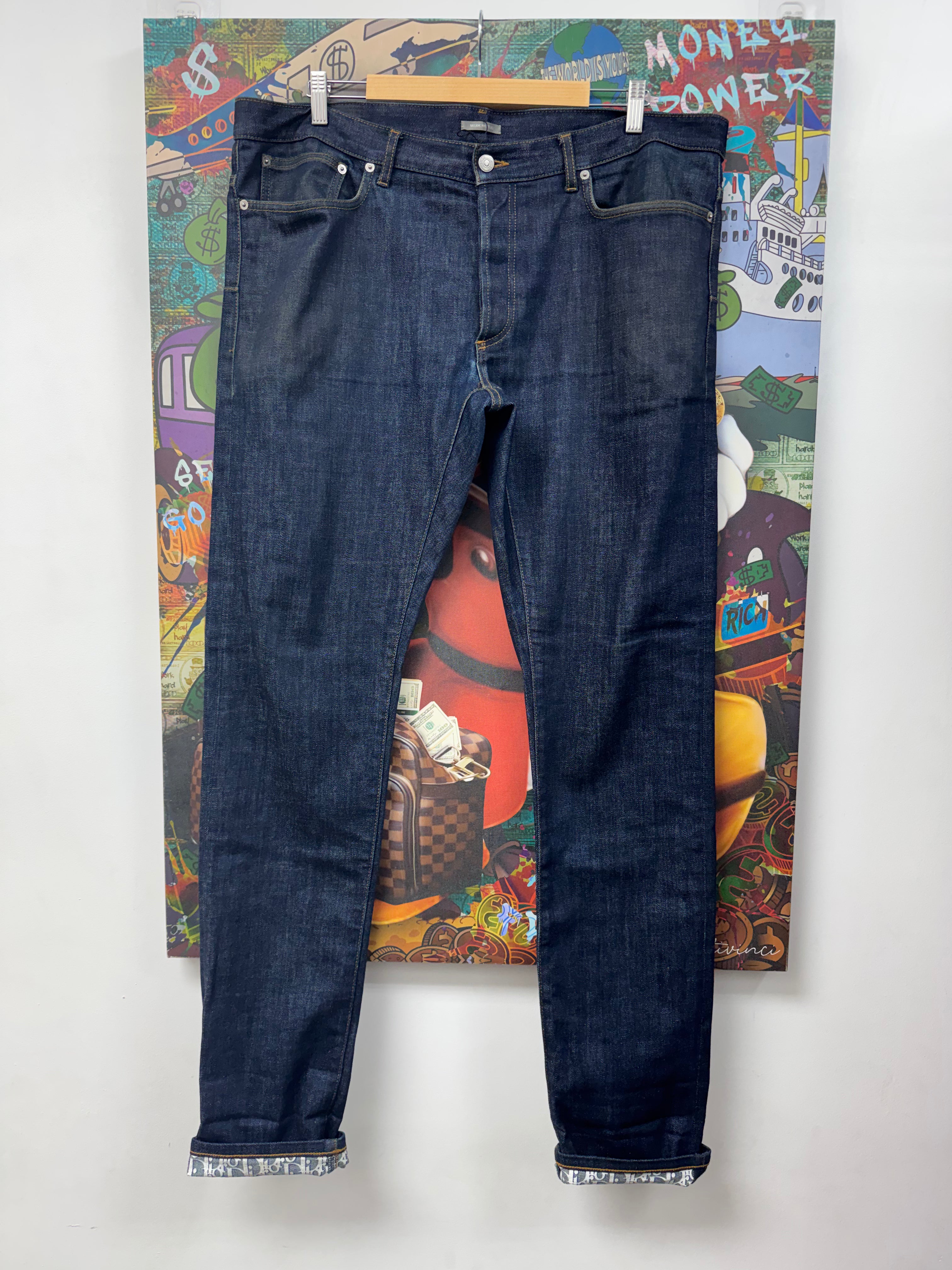 Dior Navy Selvedge Cuff Logo Jeans