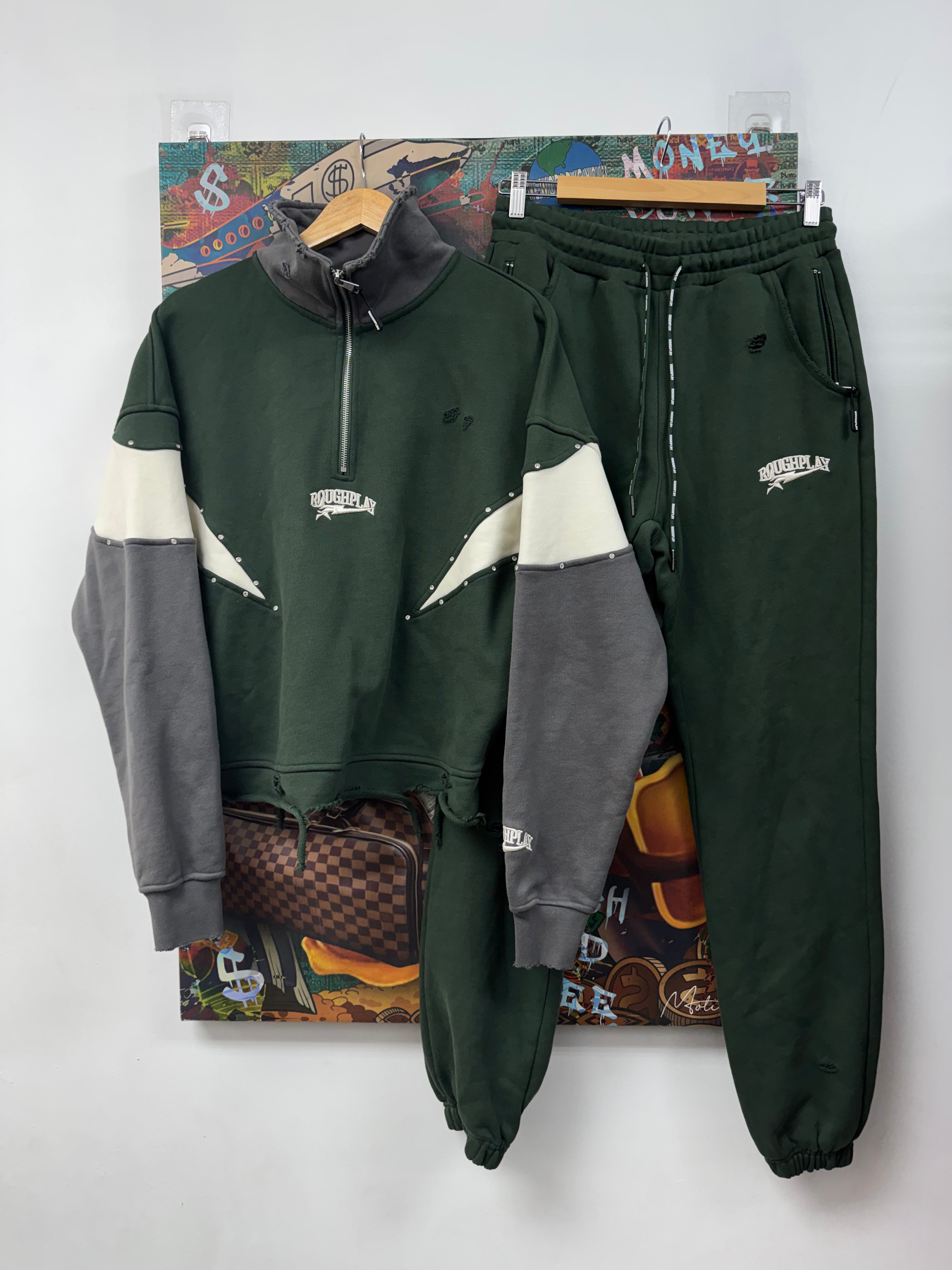 Rough Play Green Cream Quarter Zip Sweatsuit