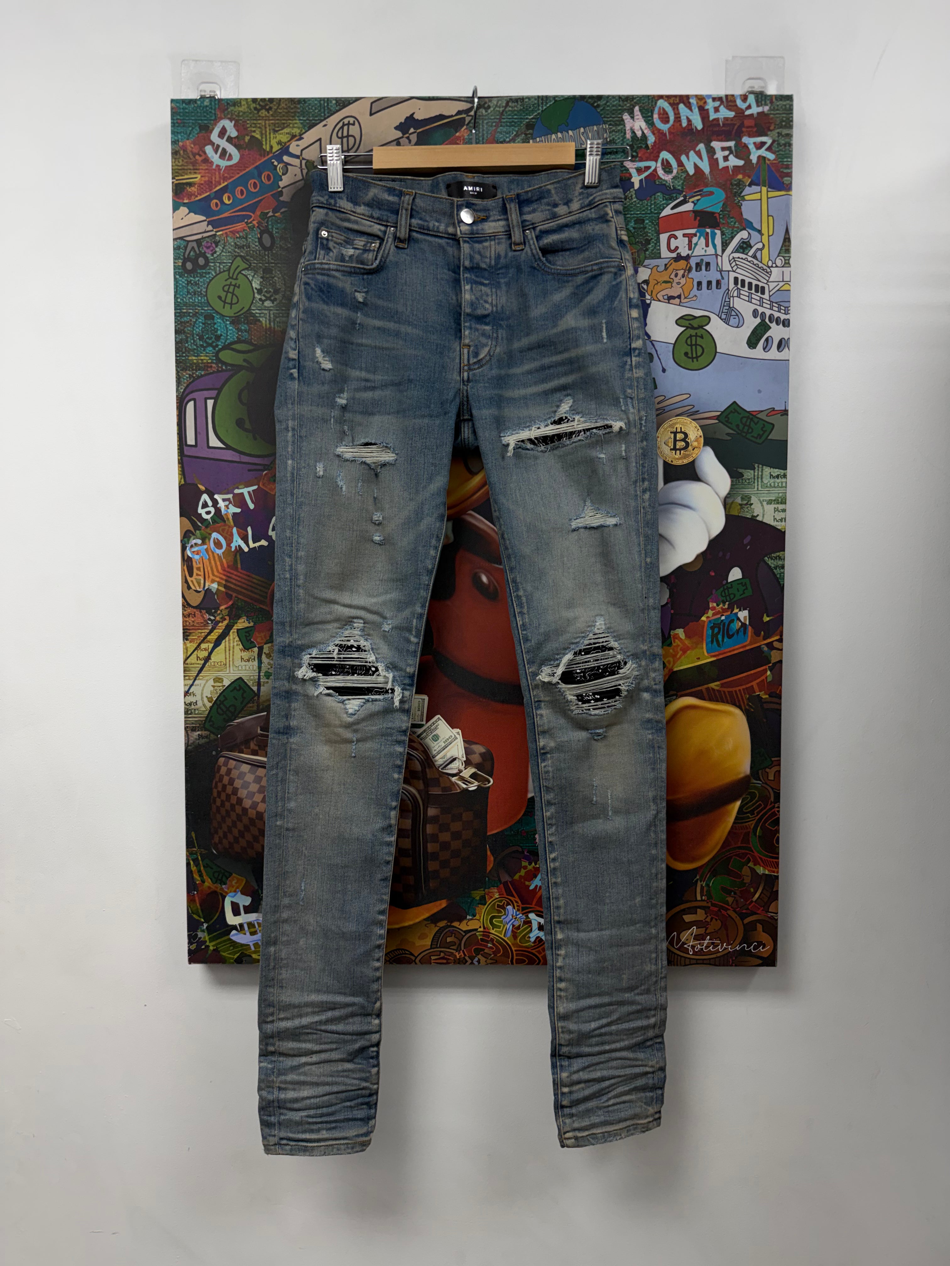 Amiri MX1 Light Wash Black Paisley Jeans