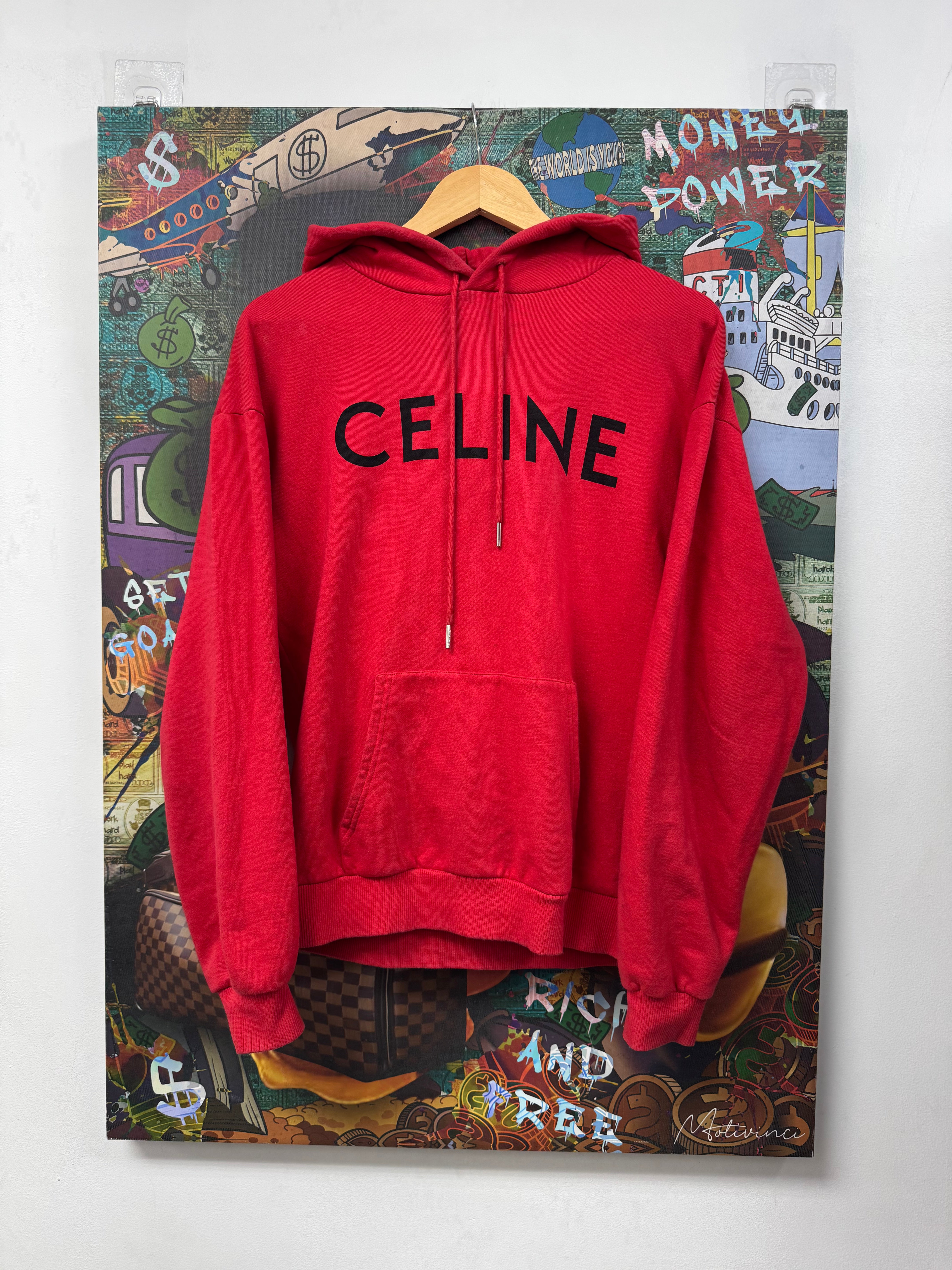Celine Red Black Logo Hoodie
