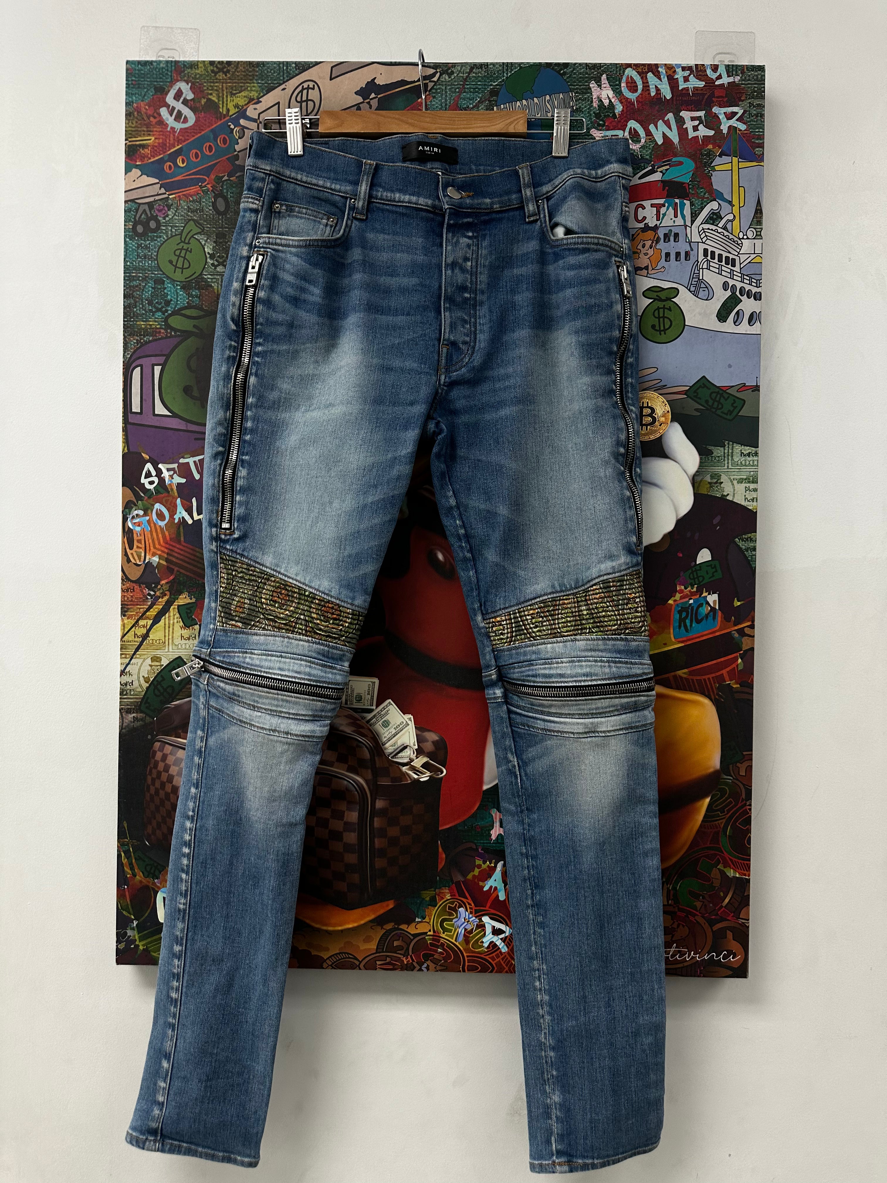 Amiri Jeans MX2 Light Wash Green Orange Paisley Patch 34 Used