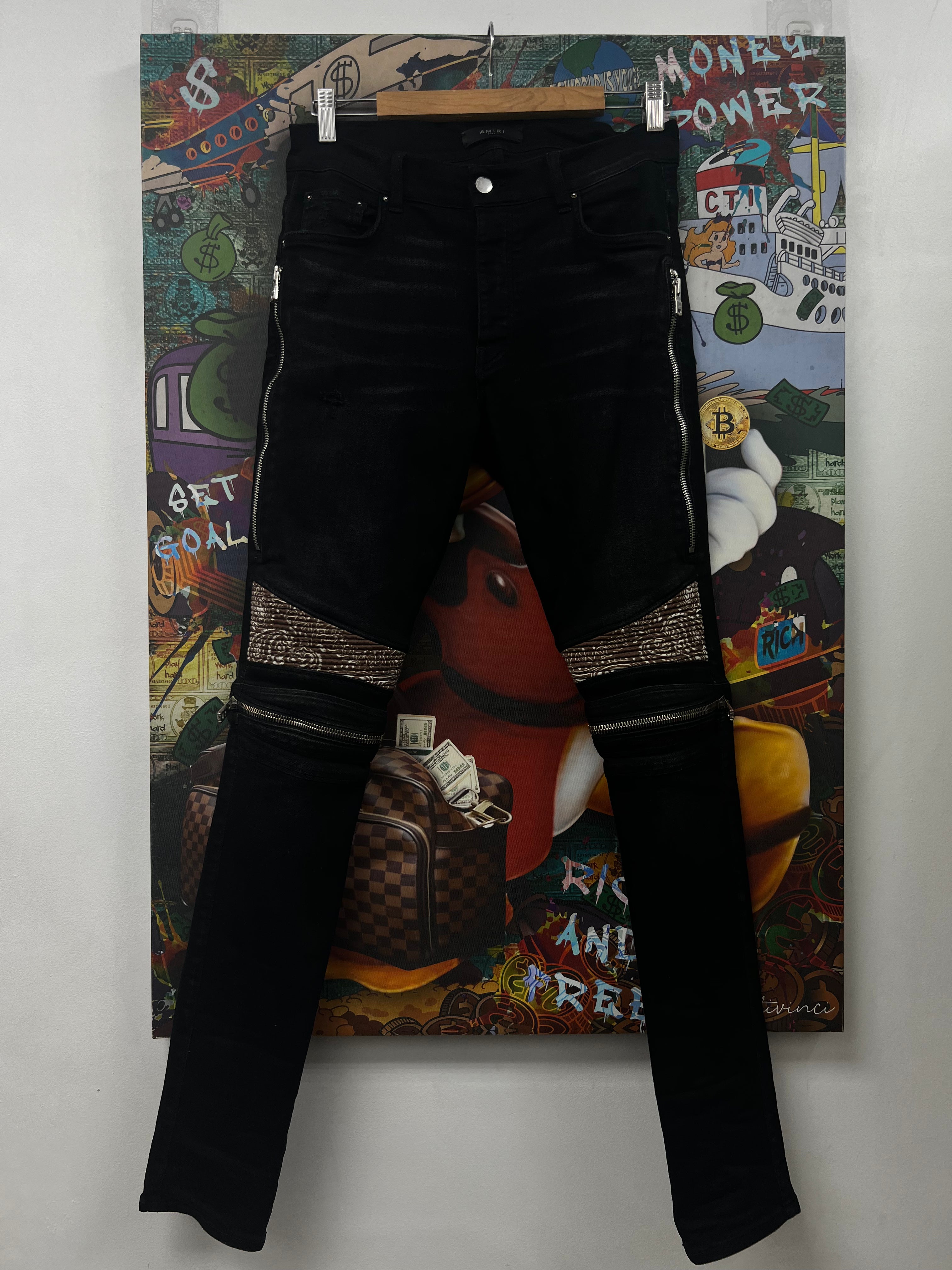 Amiri MX2 Black Wash Brown Paisley Patch Jeans