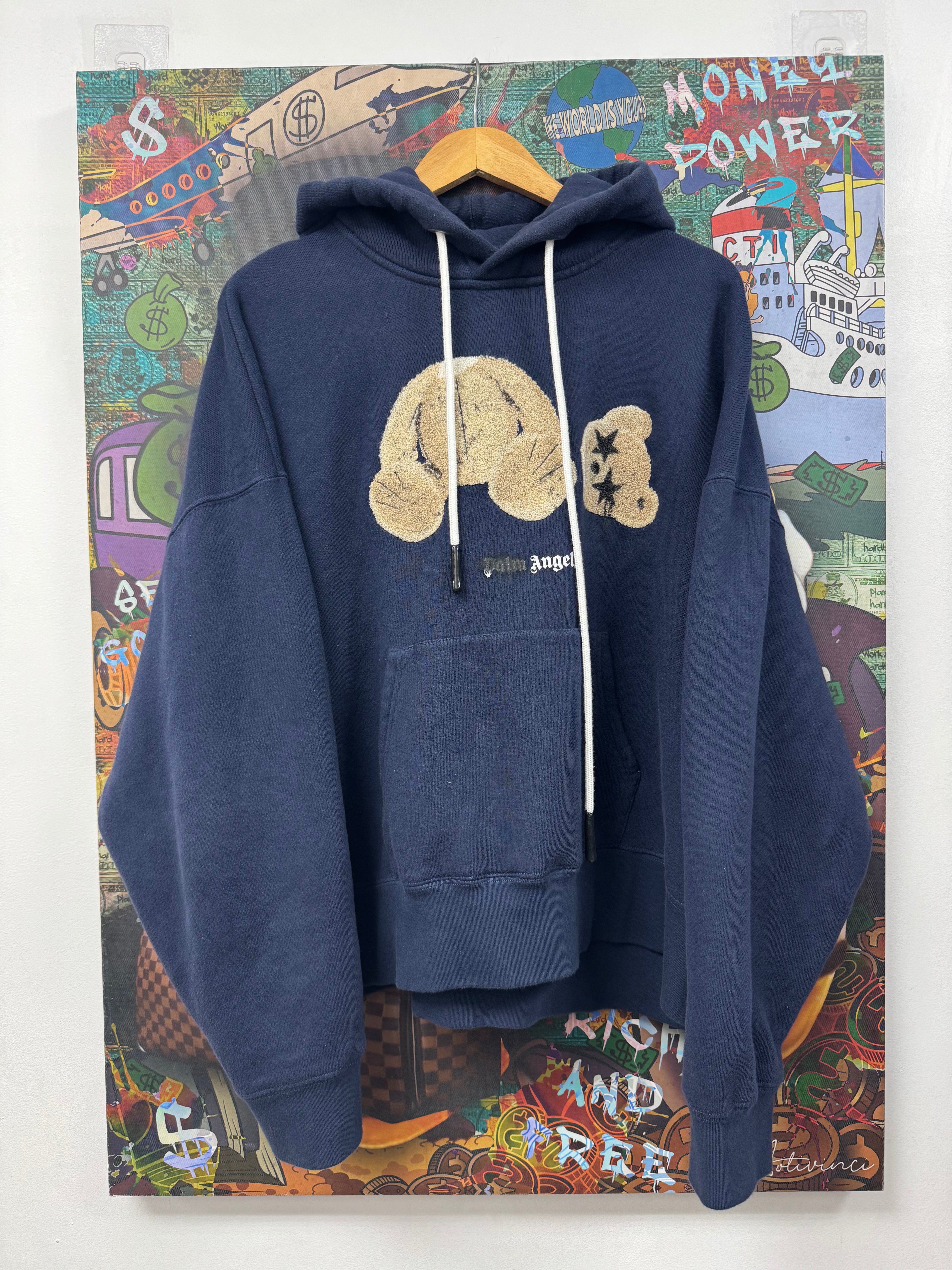 Palm Angels Navy Sprayed Teddy Bear Hoodie