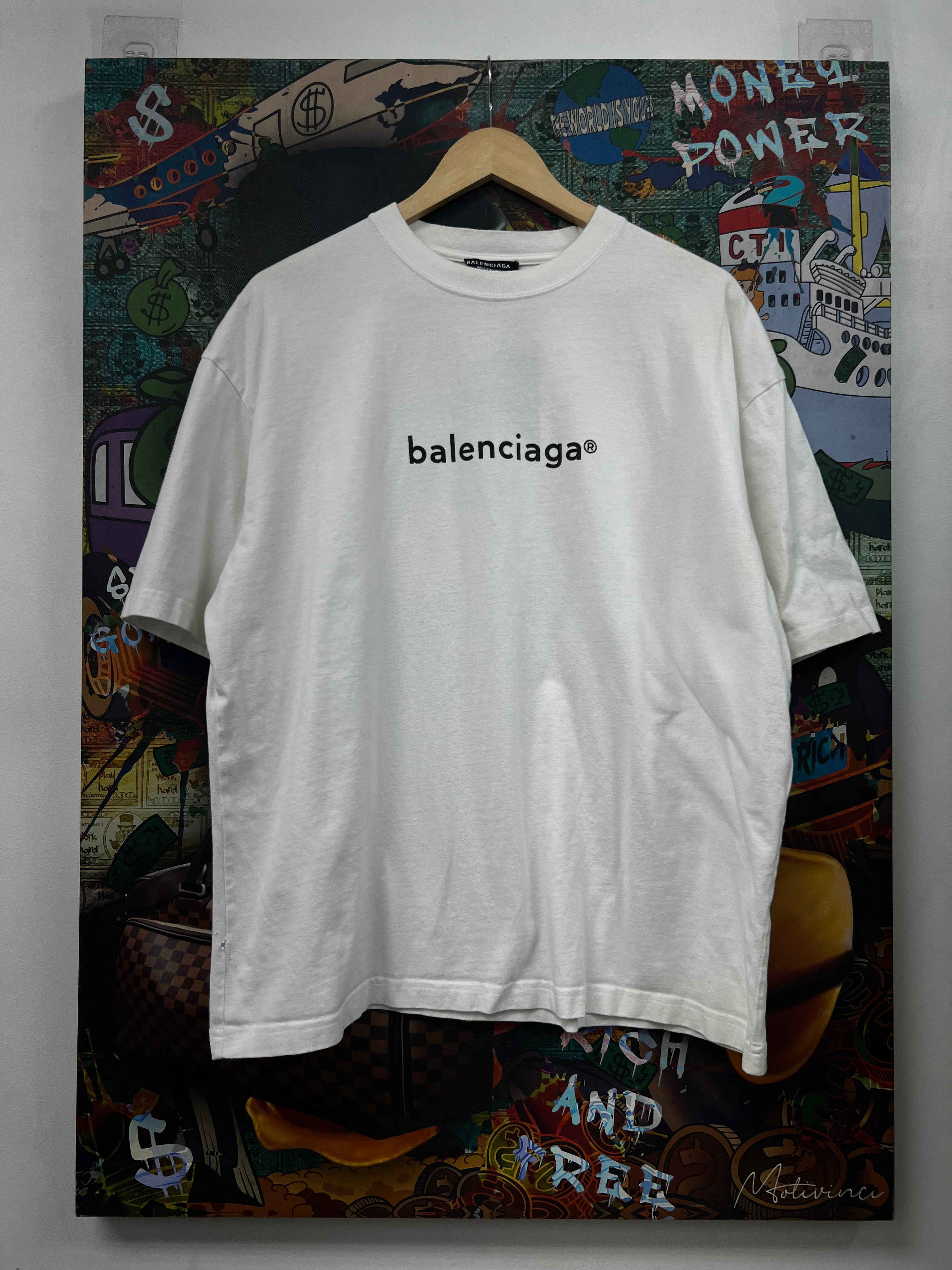 Balenciaga White Black Trademark Tee