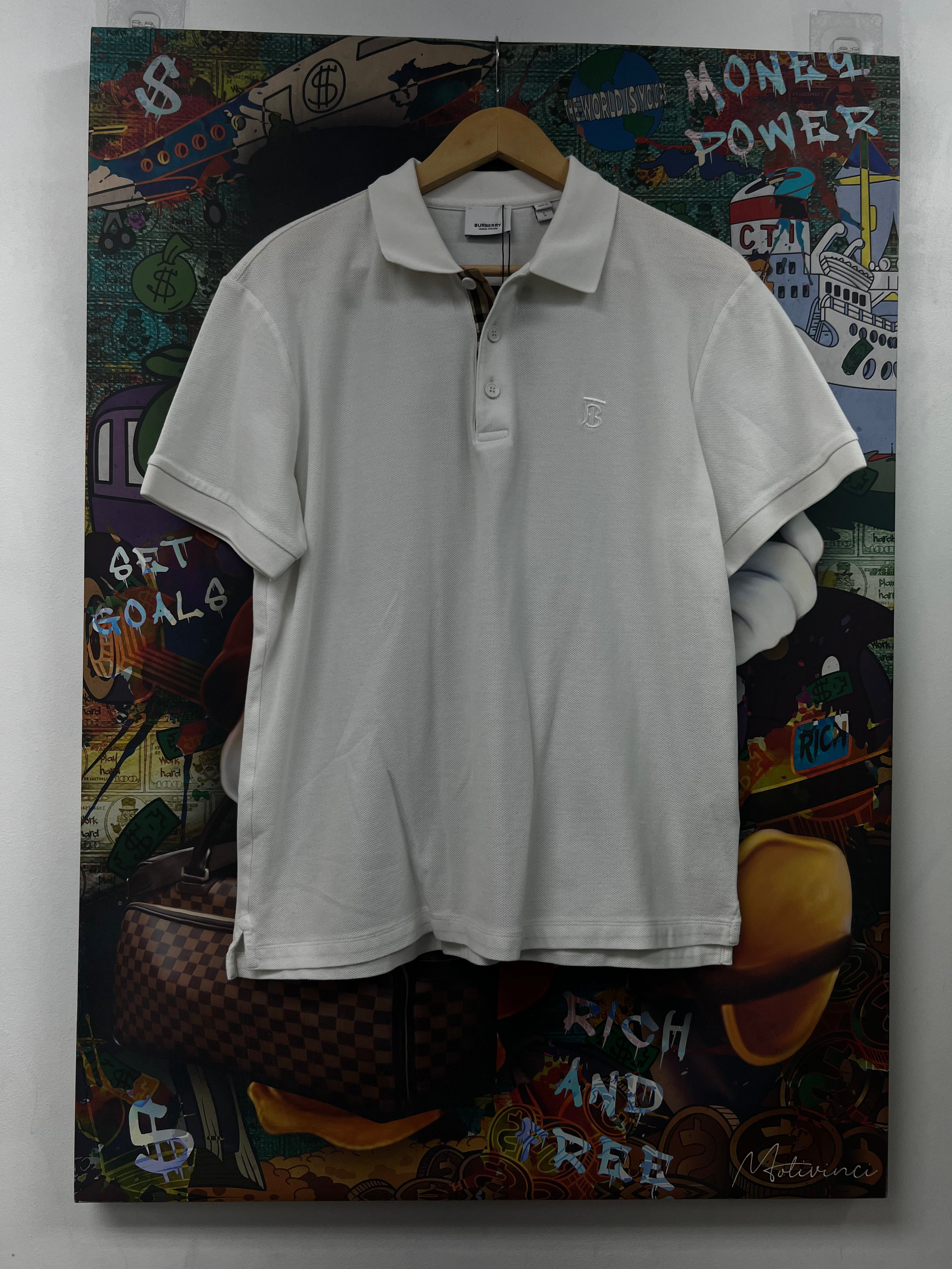 Burberry White Tonal TB Polo