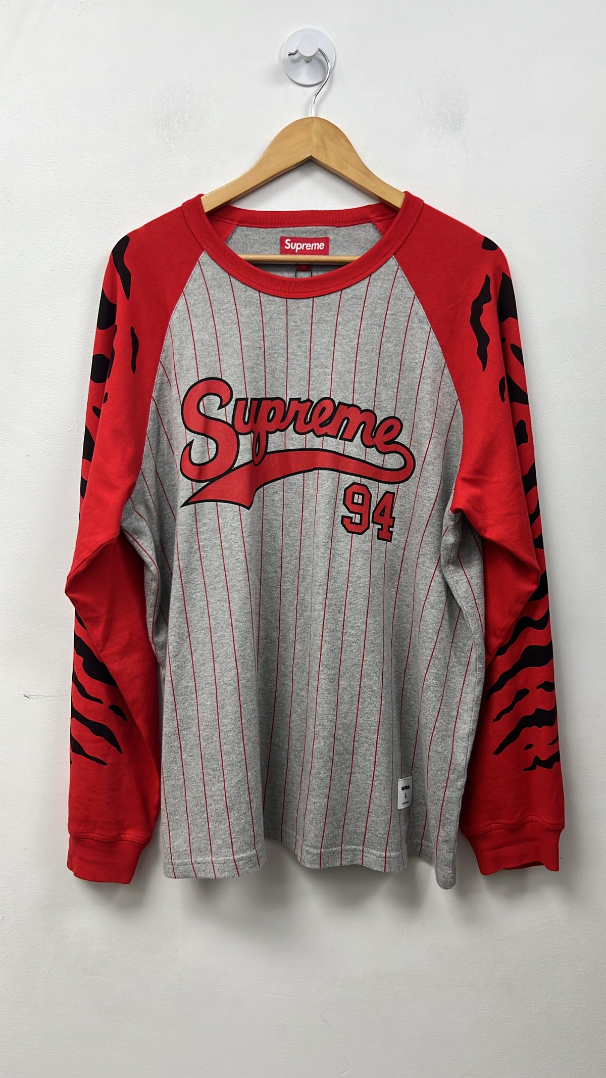 Supreme Grey Red Tiger Raglan Long Sleeve