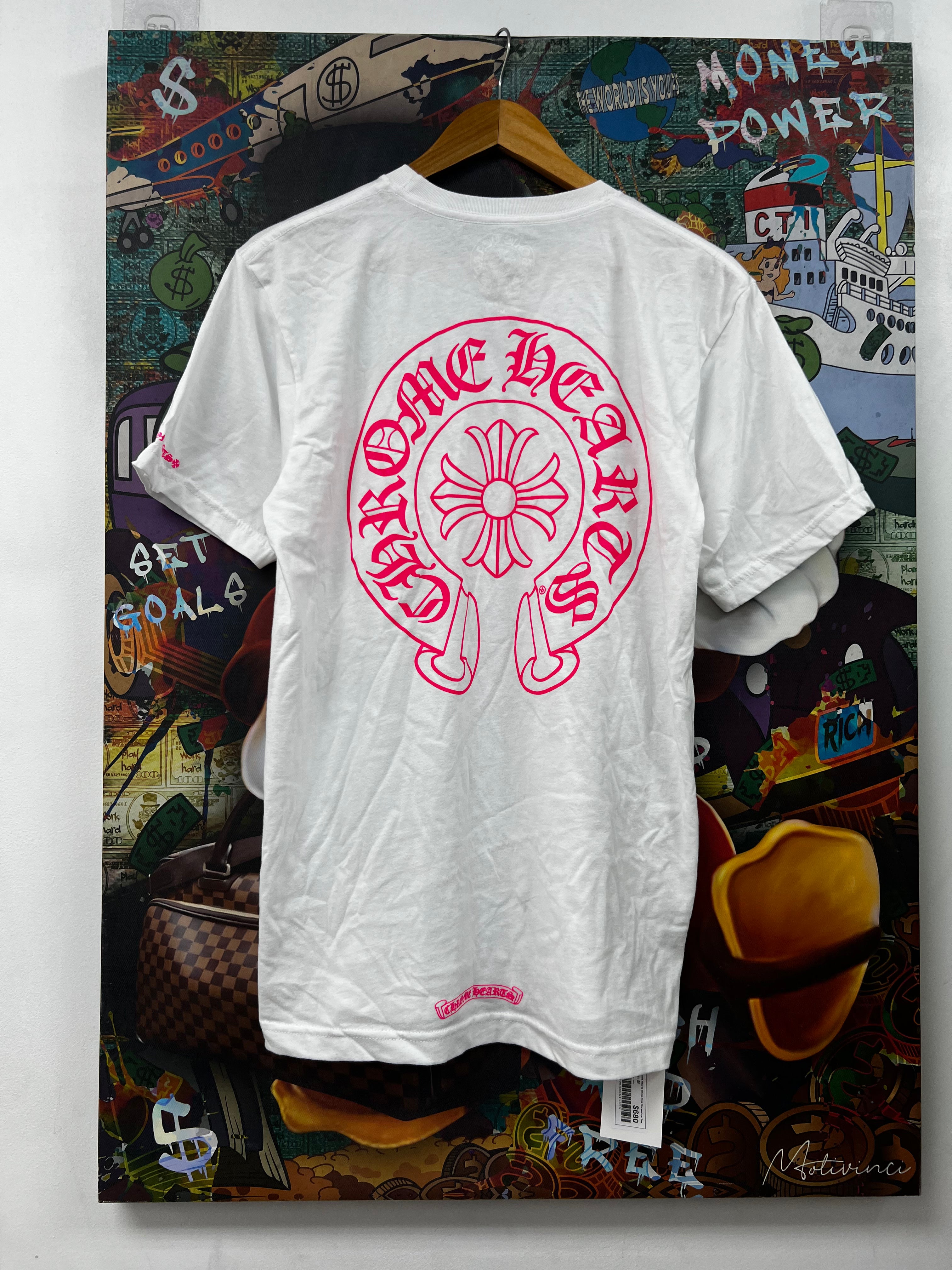 Chrome Hearts White Pink Horseshoe Tee