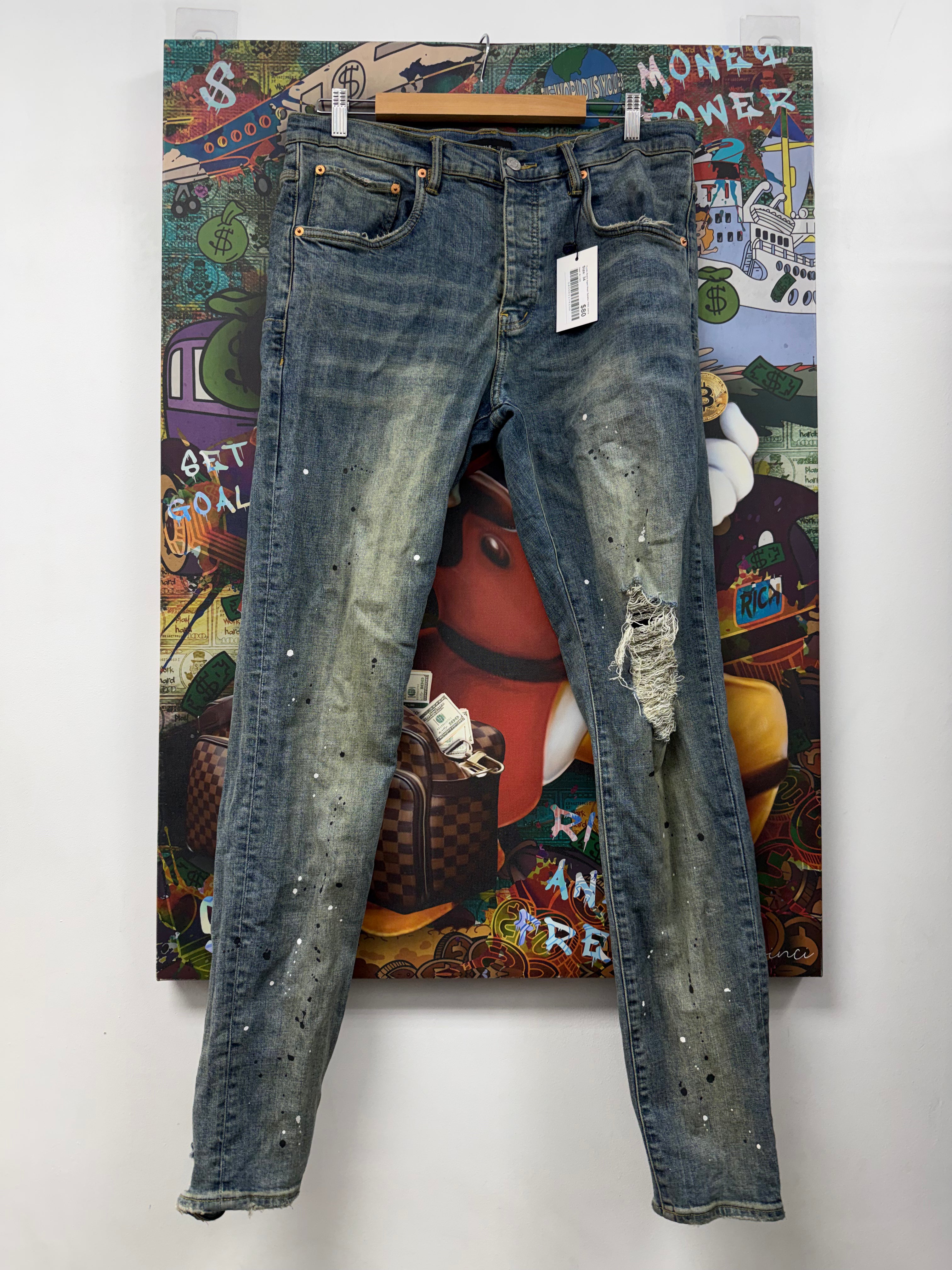 Purple Brand Aged Wash Splatter P002 Jeans
