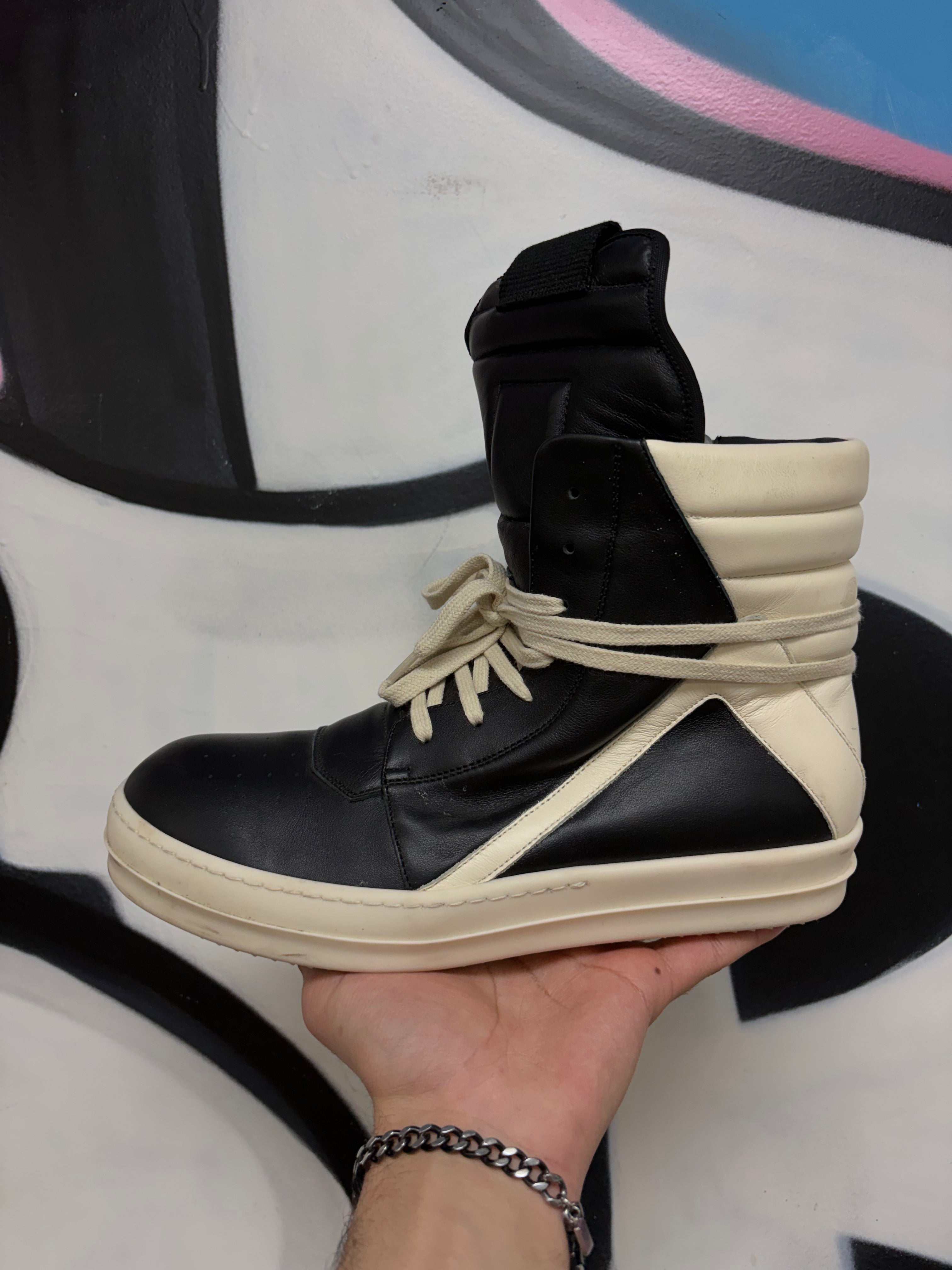 Rick Owens Black Milk Geobasket Sneakers