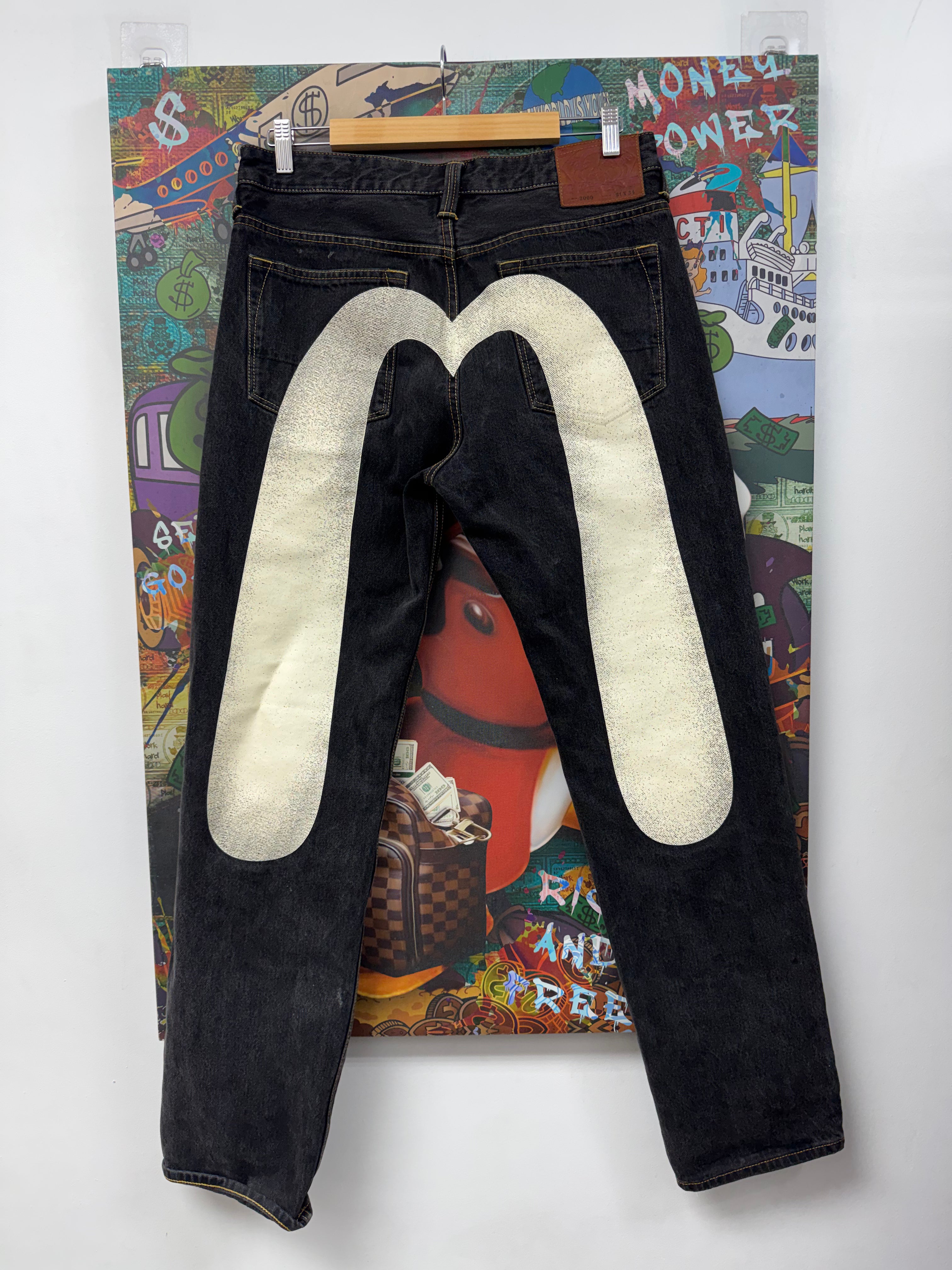 Evisu Black Wash Cream Jeans