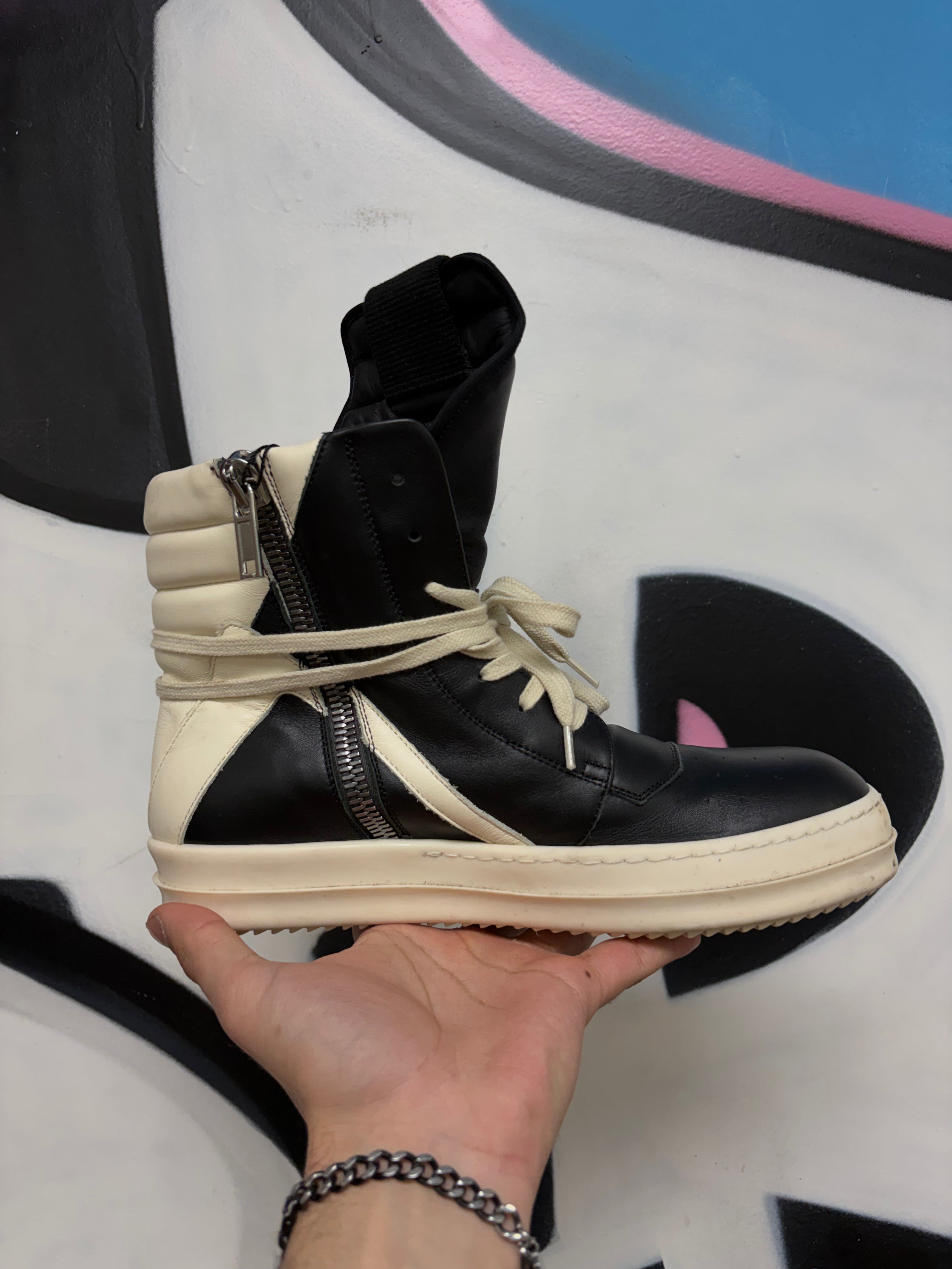 Rick Owens Black Milk Geobasket Sneakers