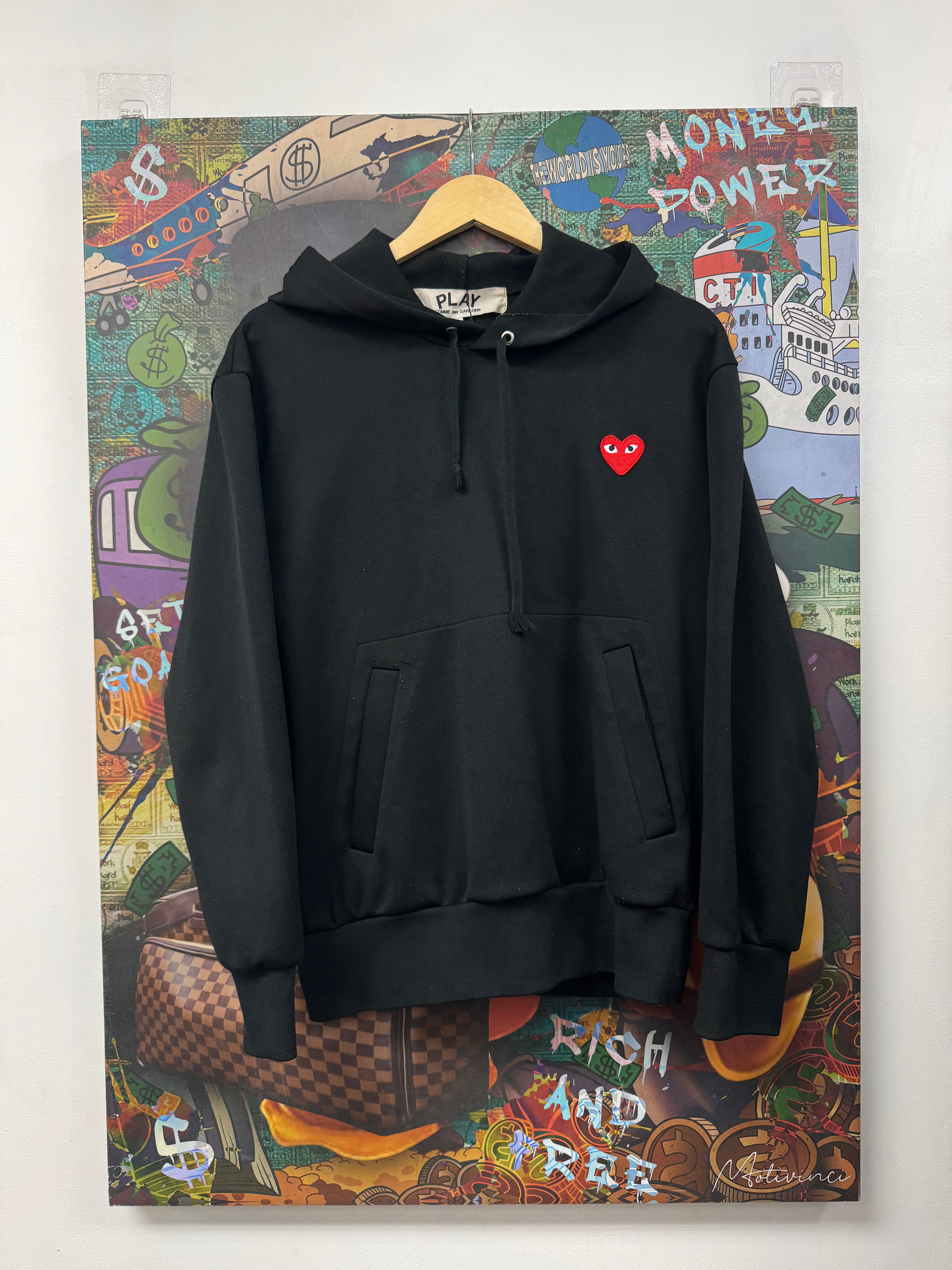 CDG Black Red Heart Hoodie