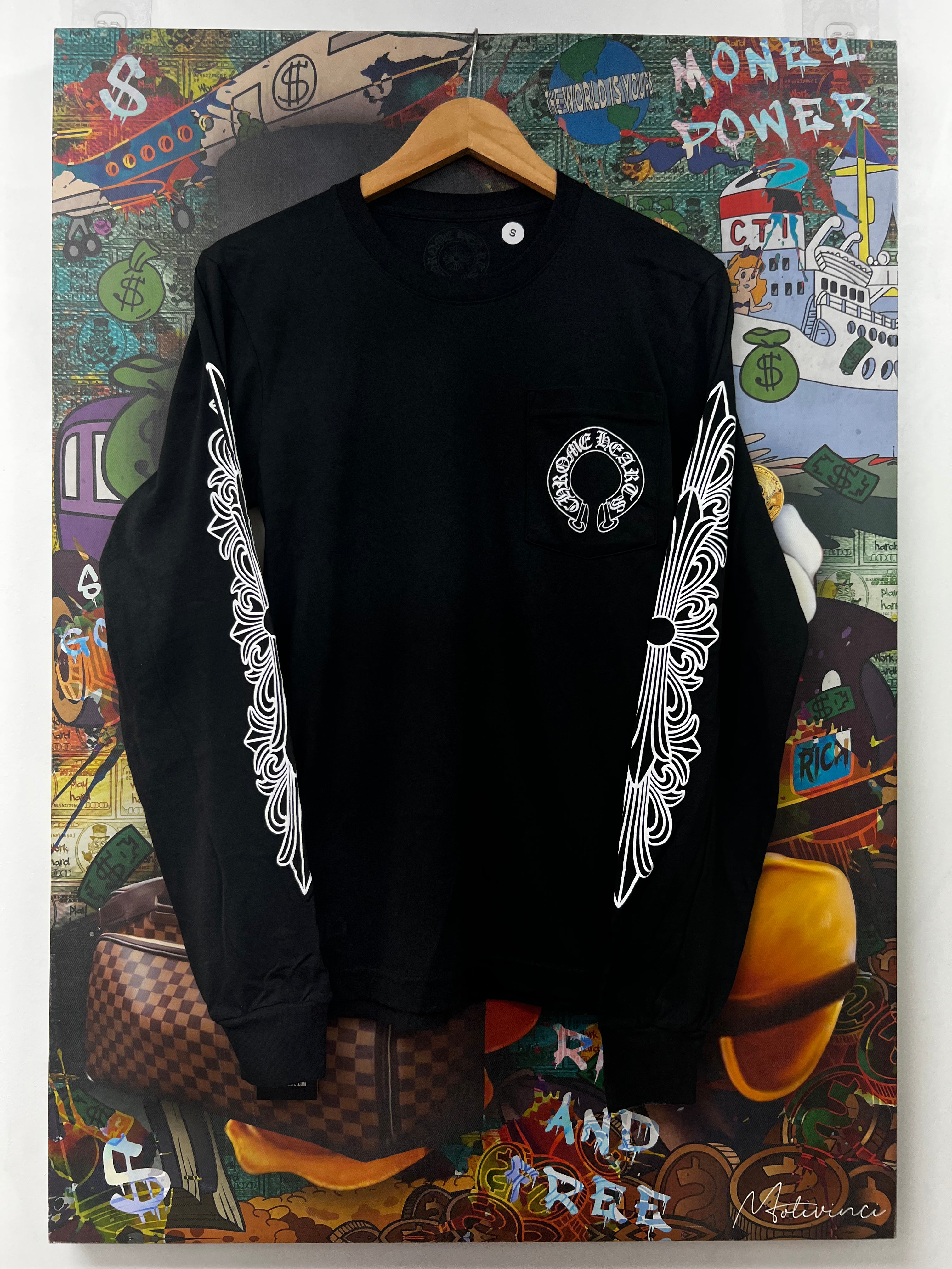 Chrome Hearts Black Floral Horseshoe Long Sleeve