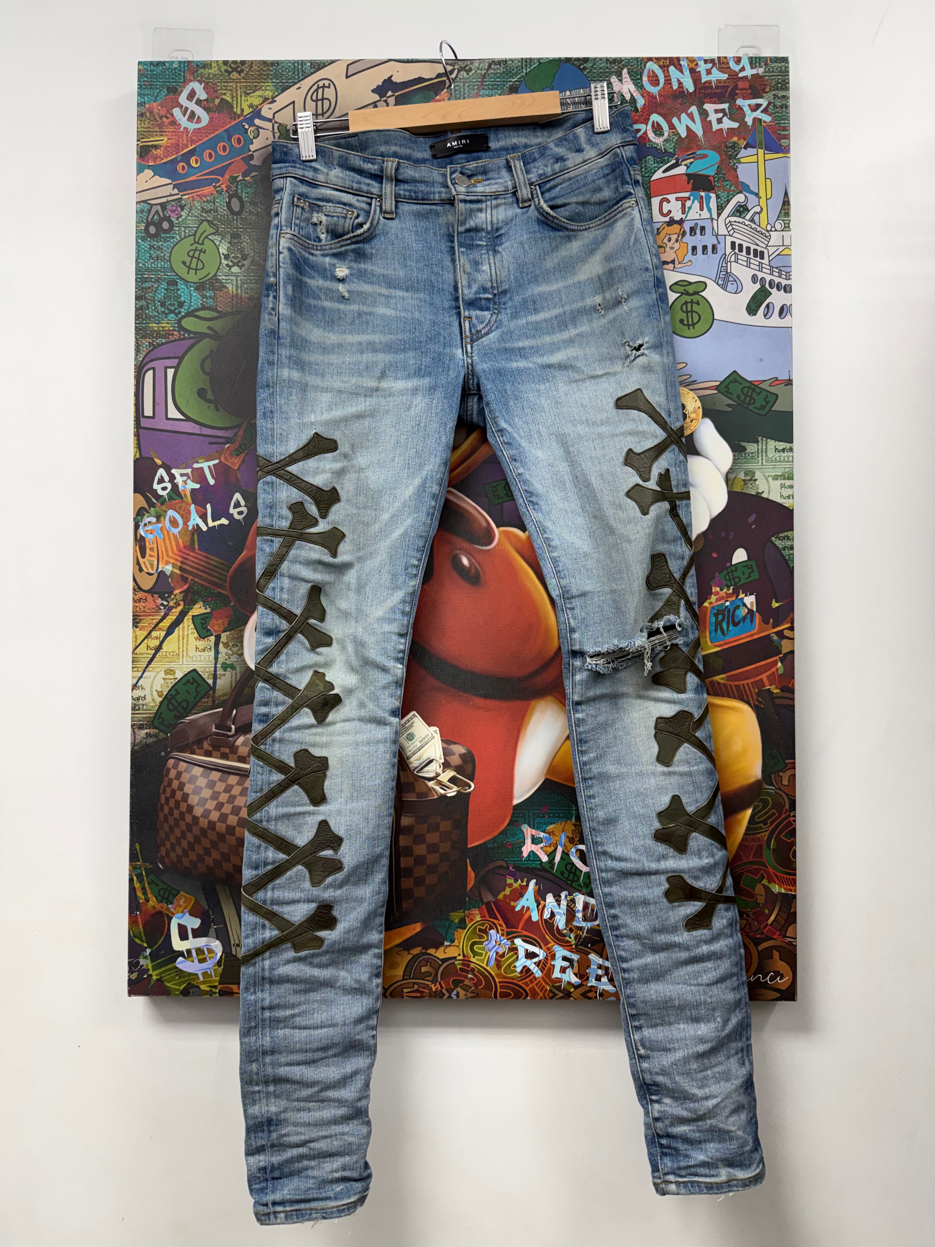 Amiri Light Wash Camo Bones Jeans