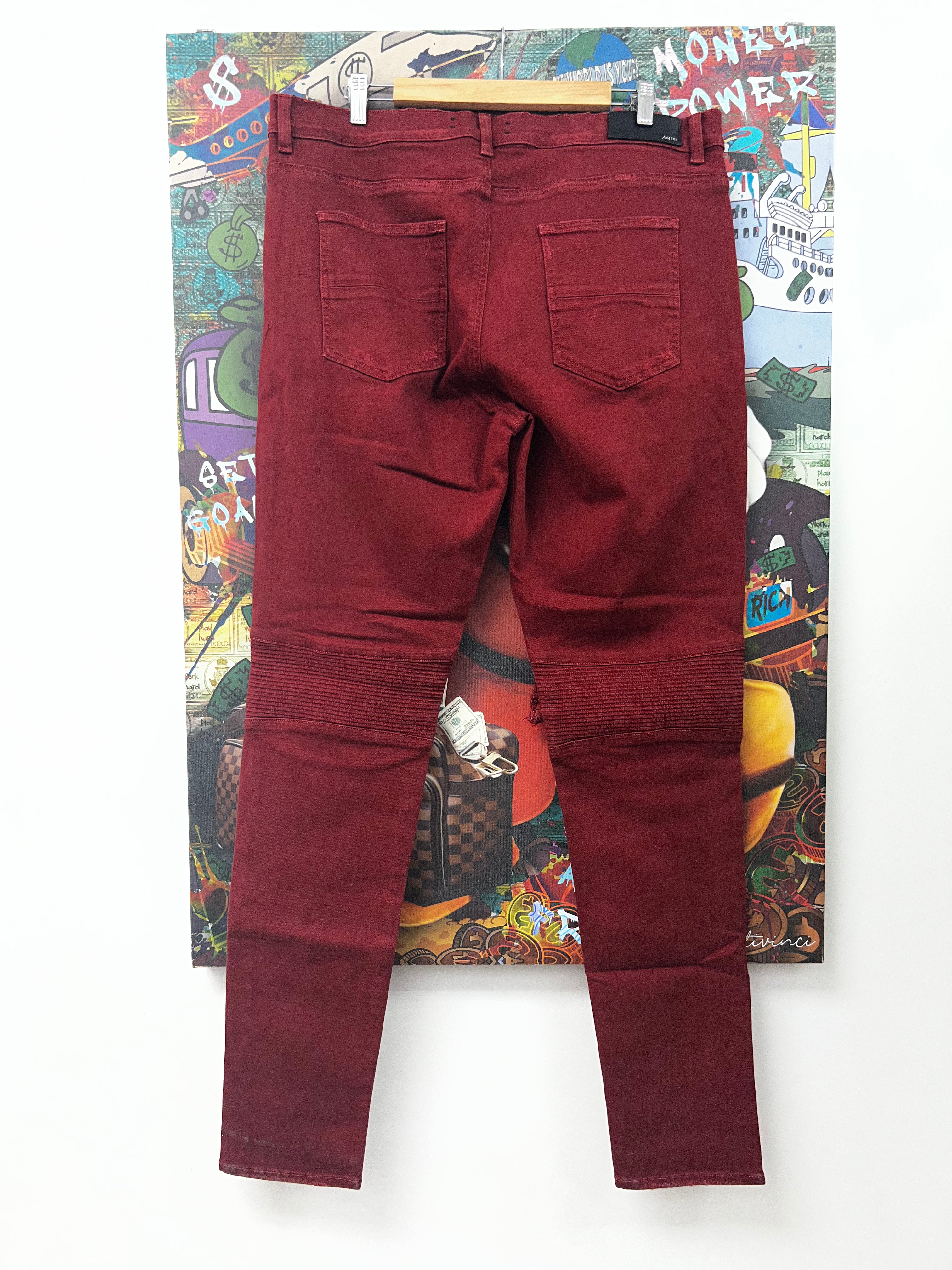 Amiri Red Tonal Patch Zipper Jeans