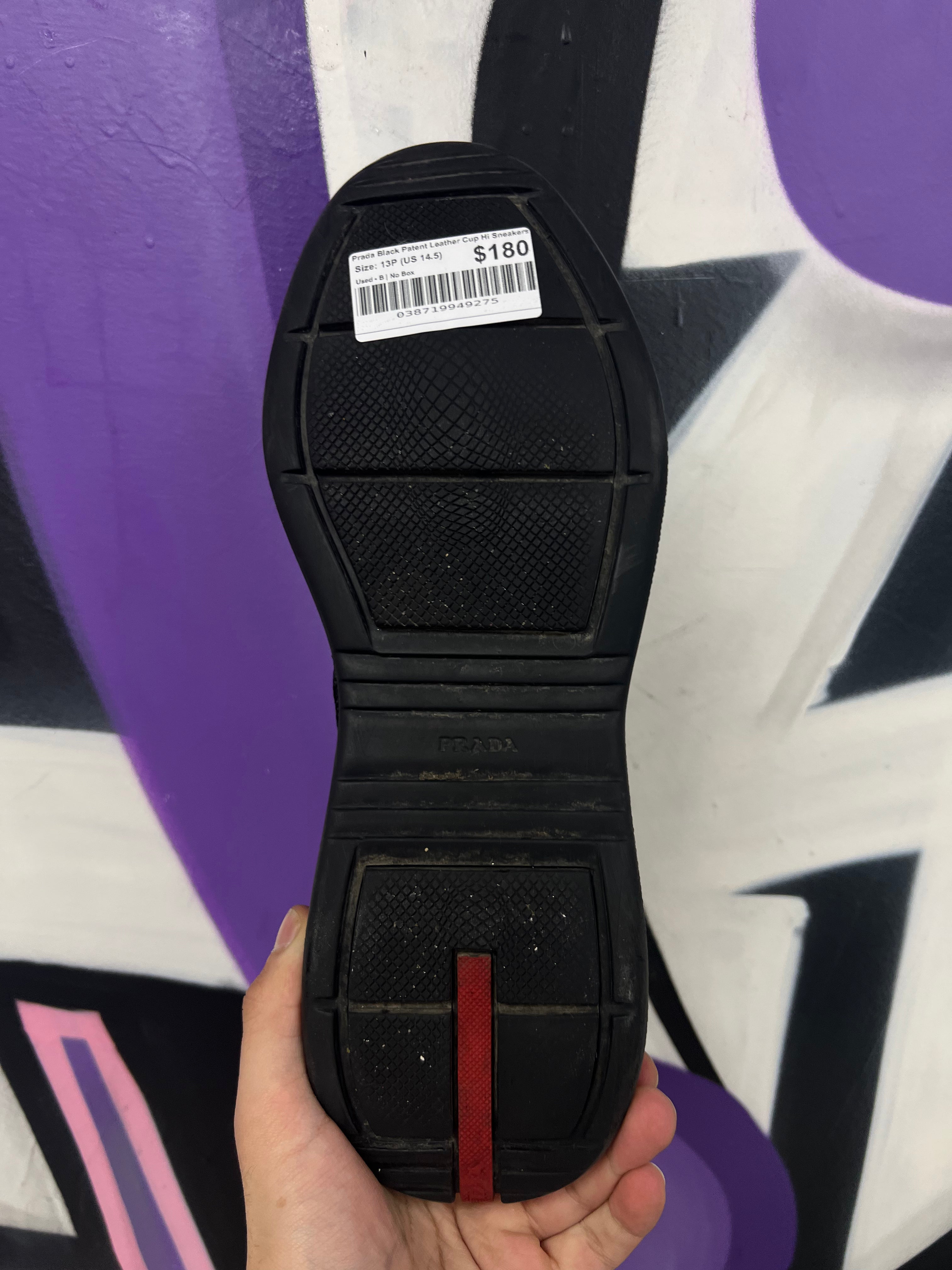 Prada Black Patent Leather Cup Hi Sneakers