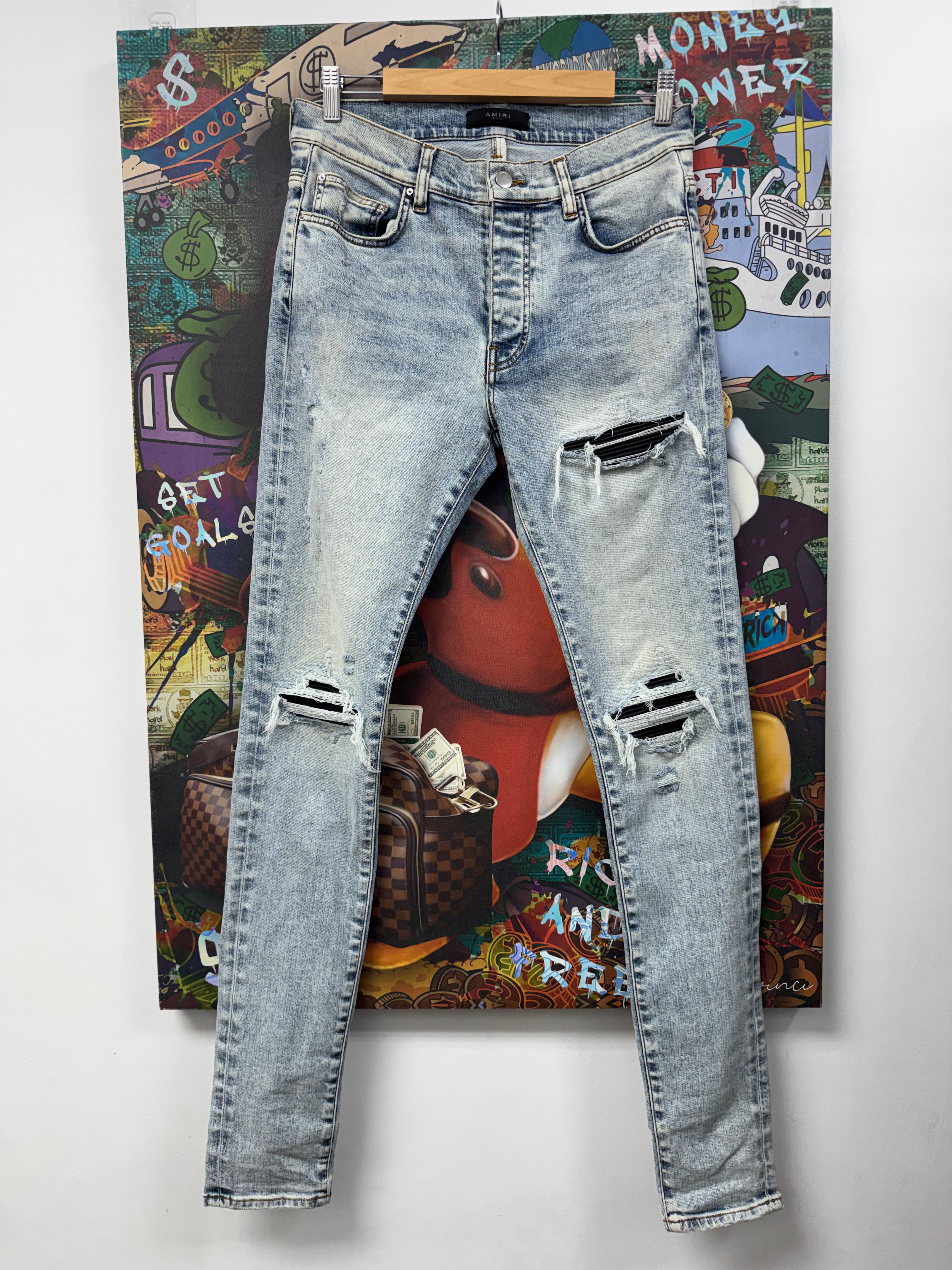 Amiri MX1 Stone Wash Black Patch Jeans