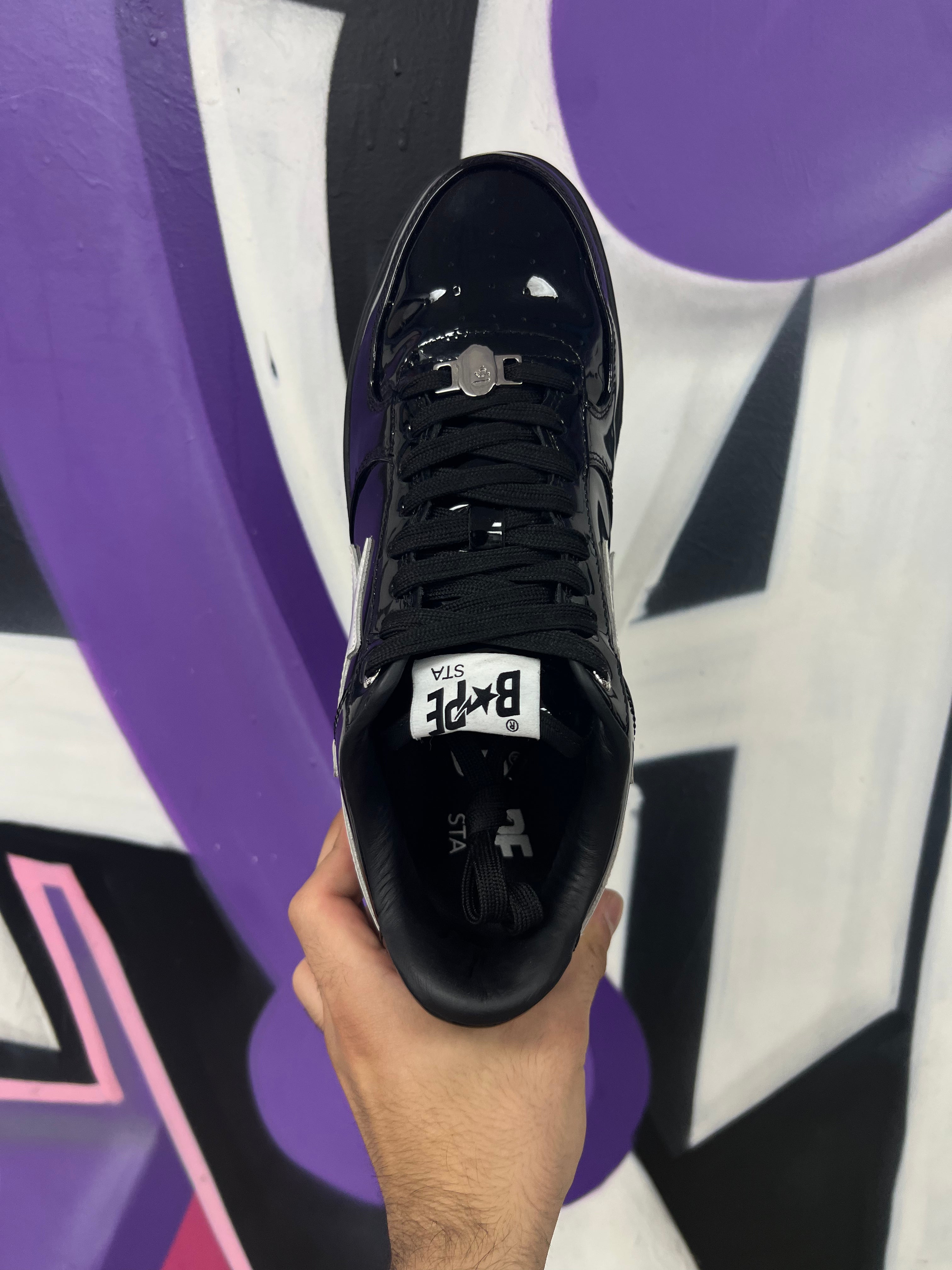 BAPE Black White Patent Leather Sneakers