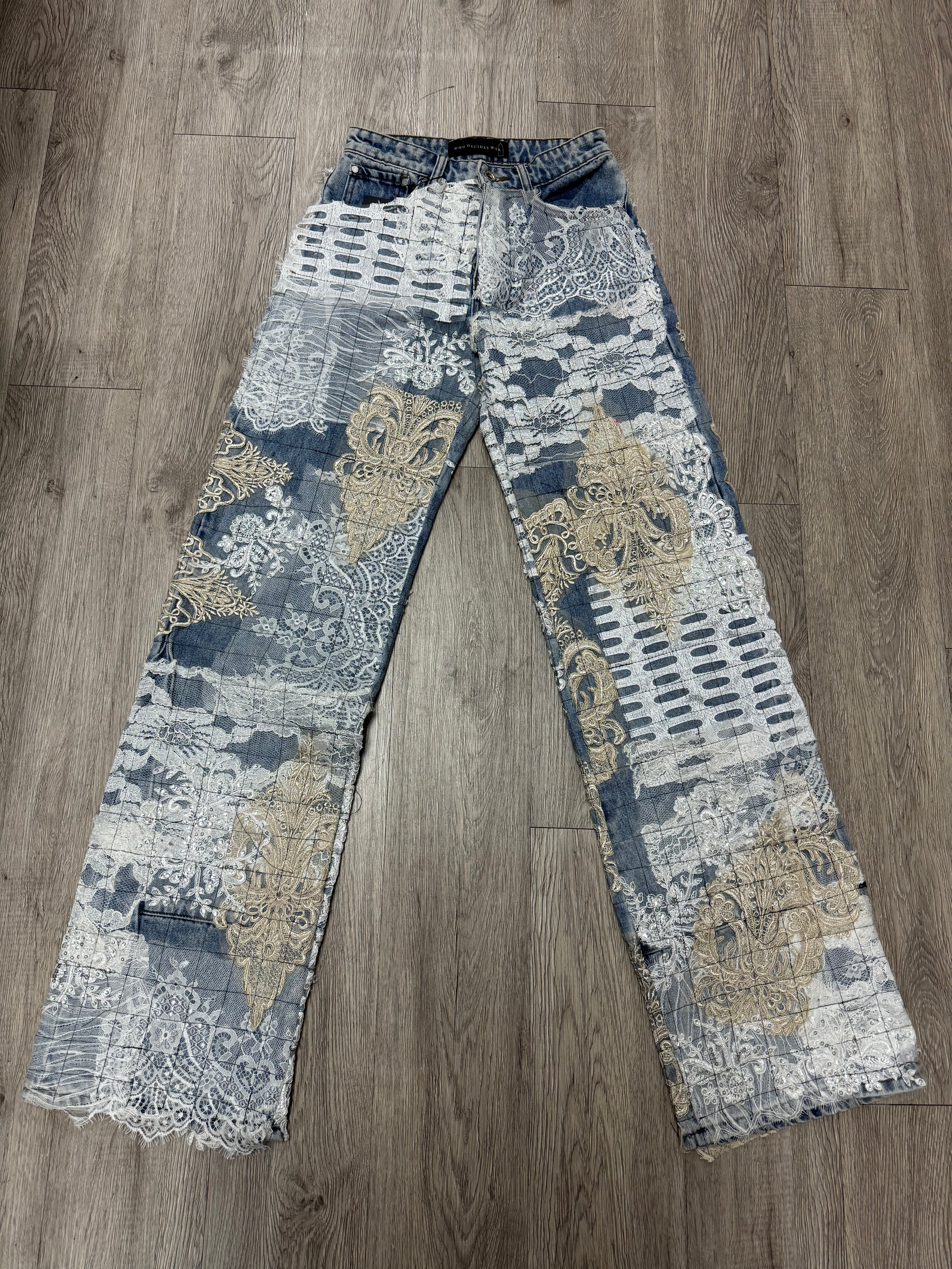 Who Decides War Sky Grid Lace Denim Jeans