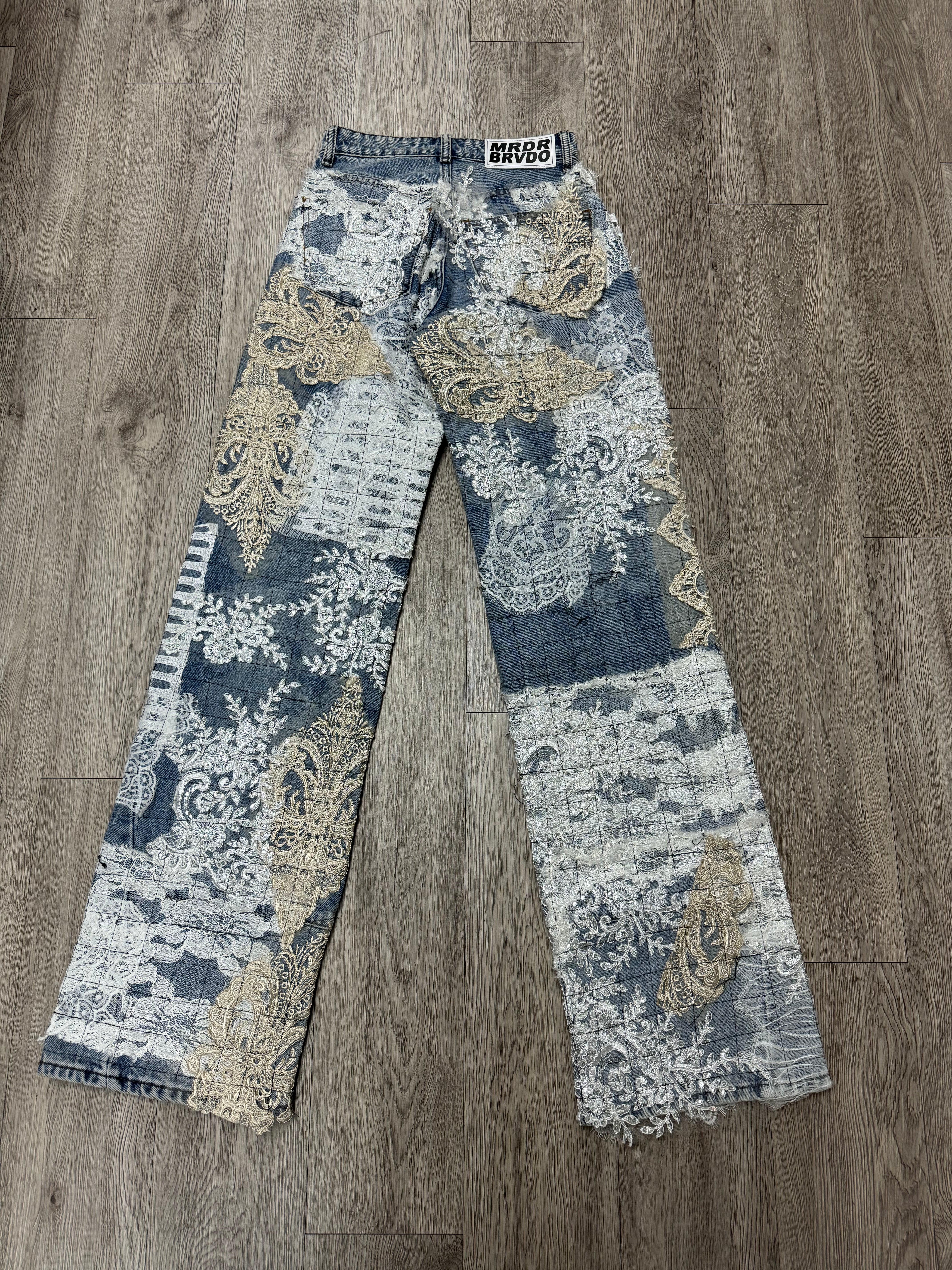 Who Decides War Sky Grid Lace Denim Jeans