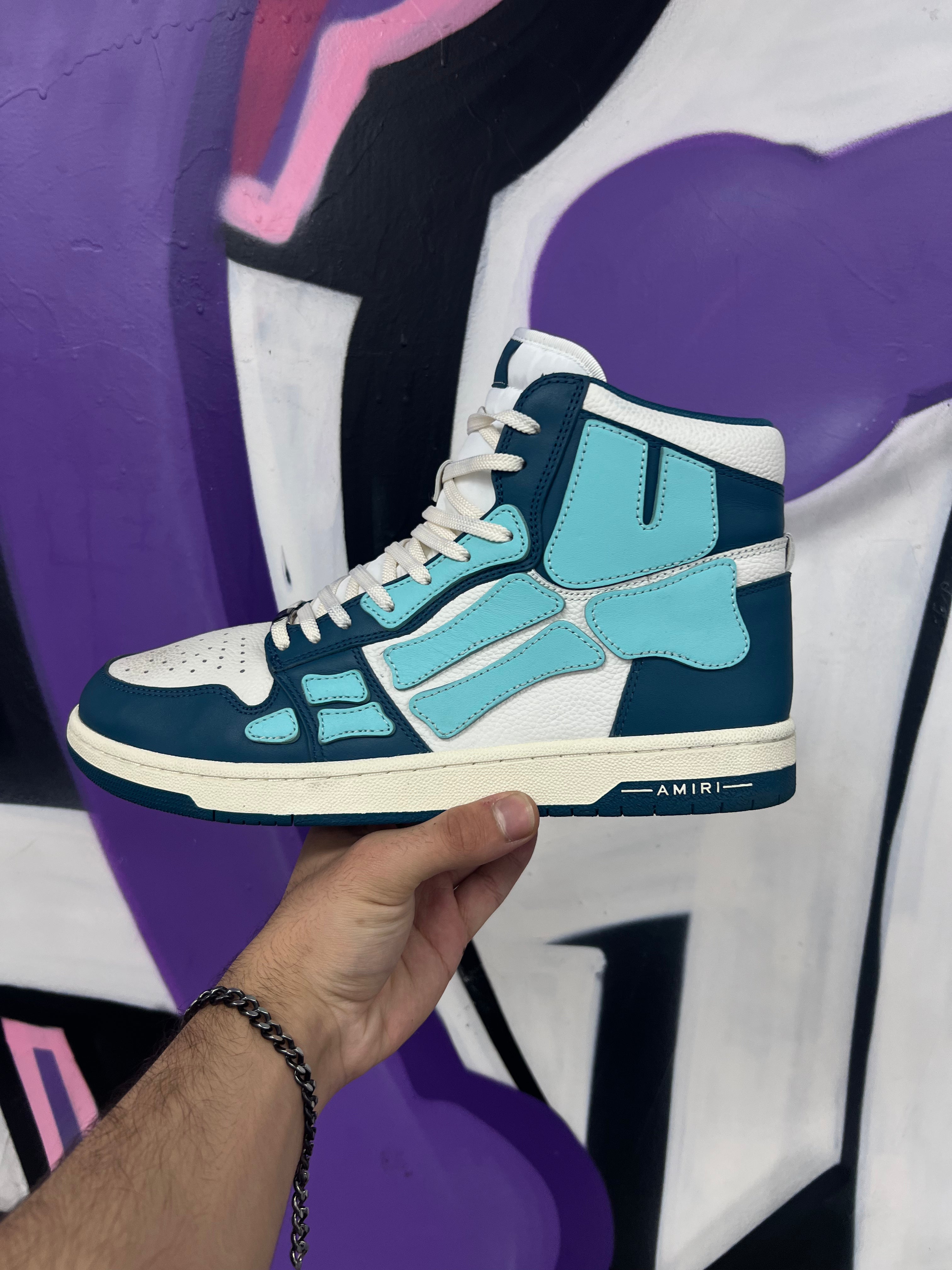 Amiri Navy Teal Skel Top High Sneakers