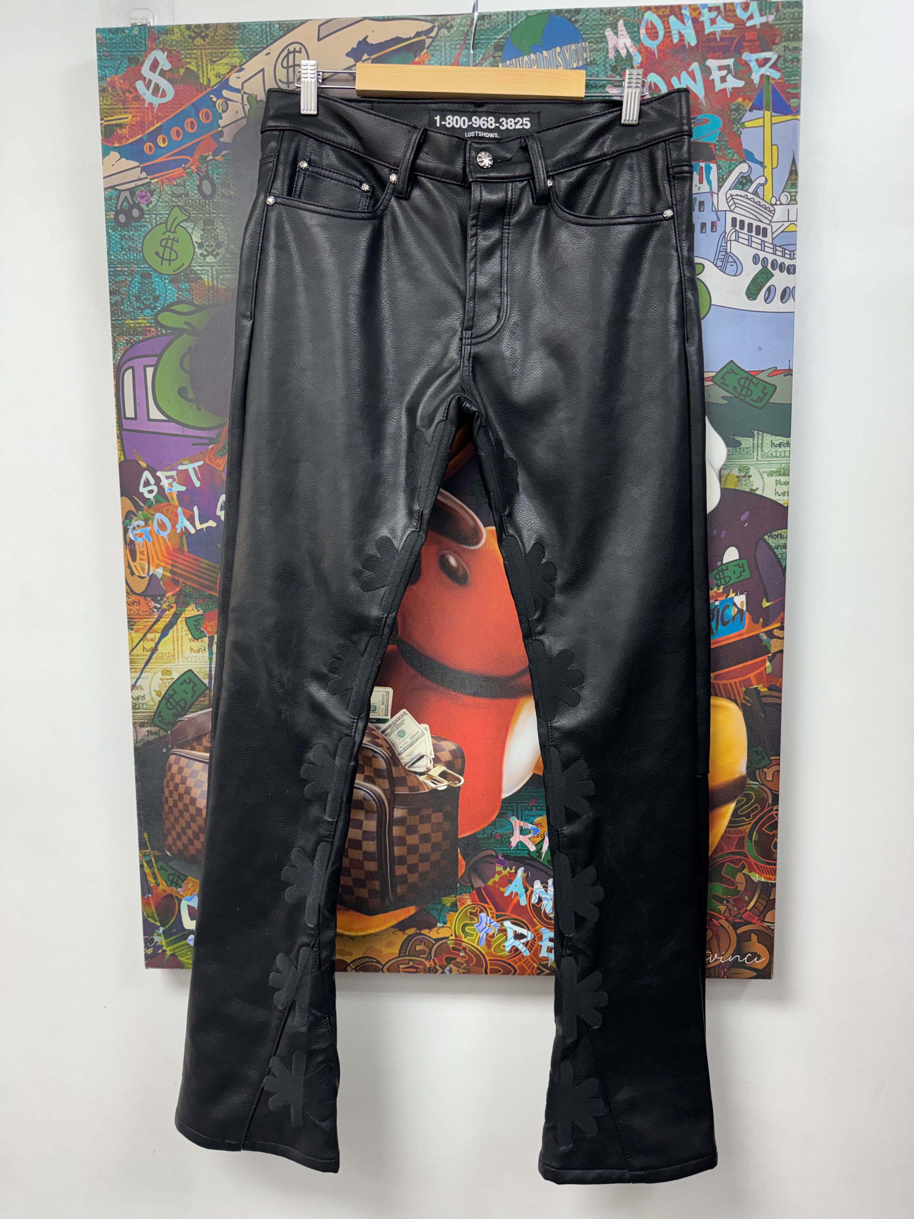 LOST SHDWS Black Tonal Leather Jeans