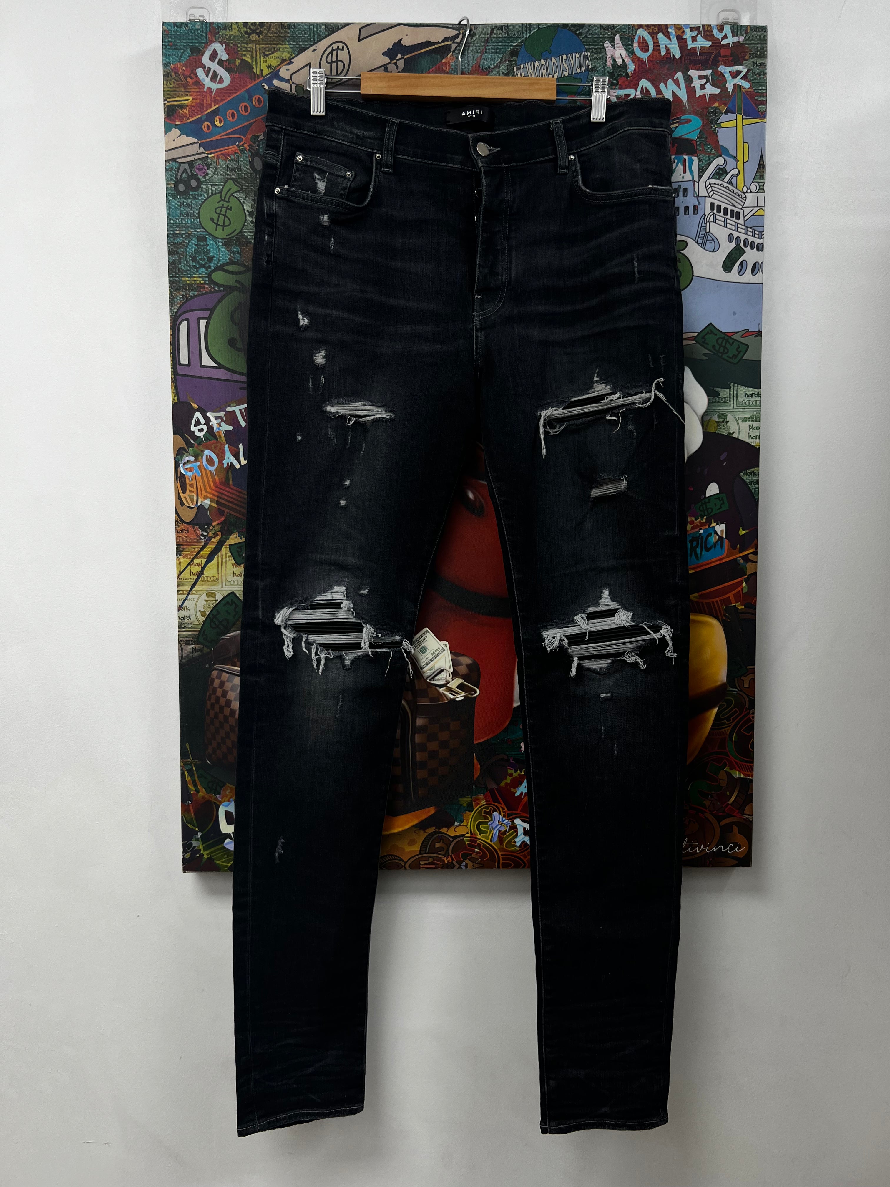 Amiri MX1 Grey Black Patch Jeans