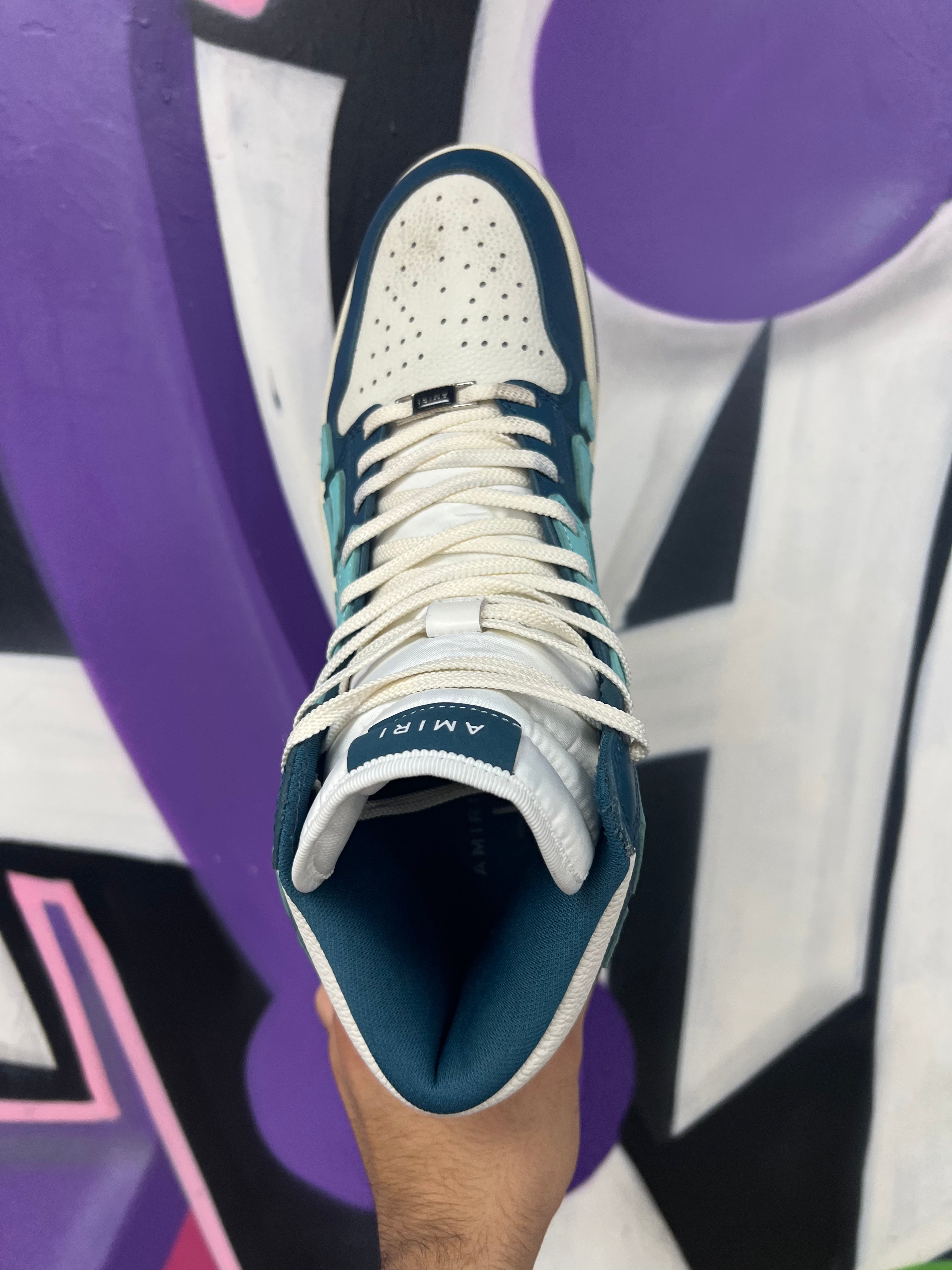 Amiri Navy Teal Skel Top High Sneakers