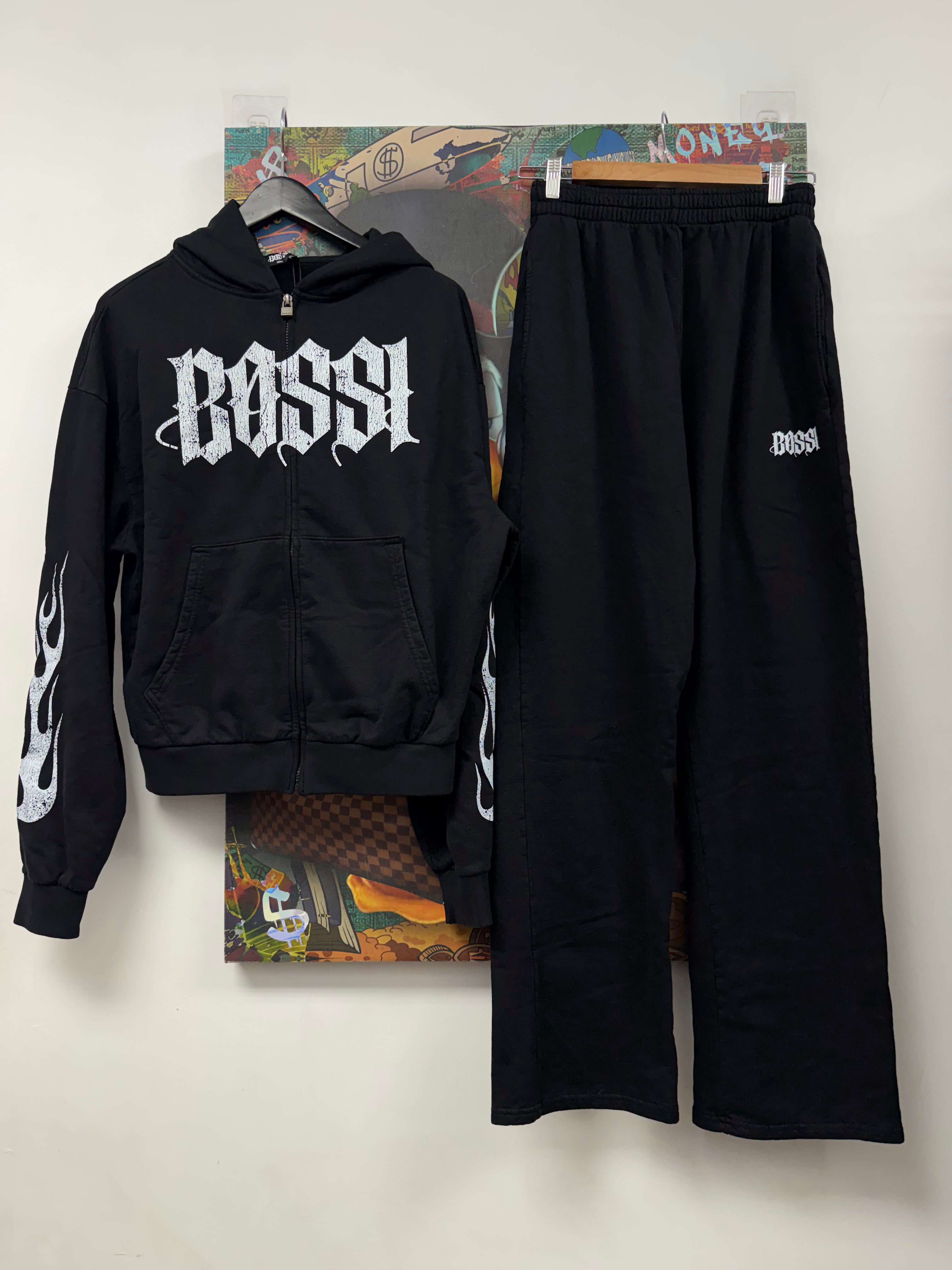 Bossi Black White Classic Zip Up Sweatsuit