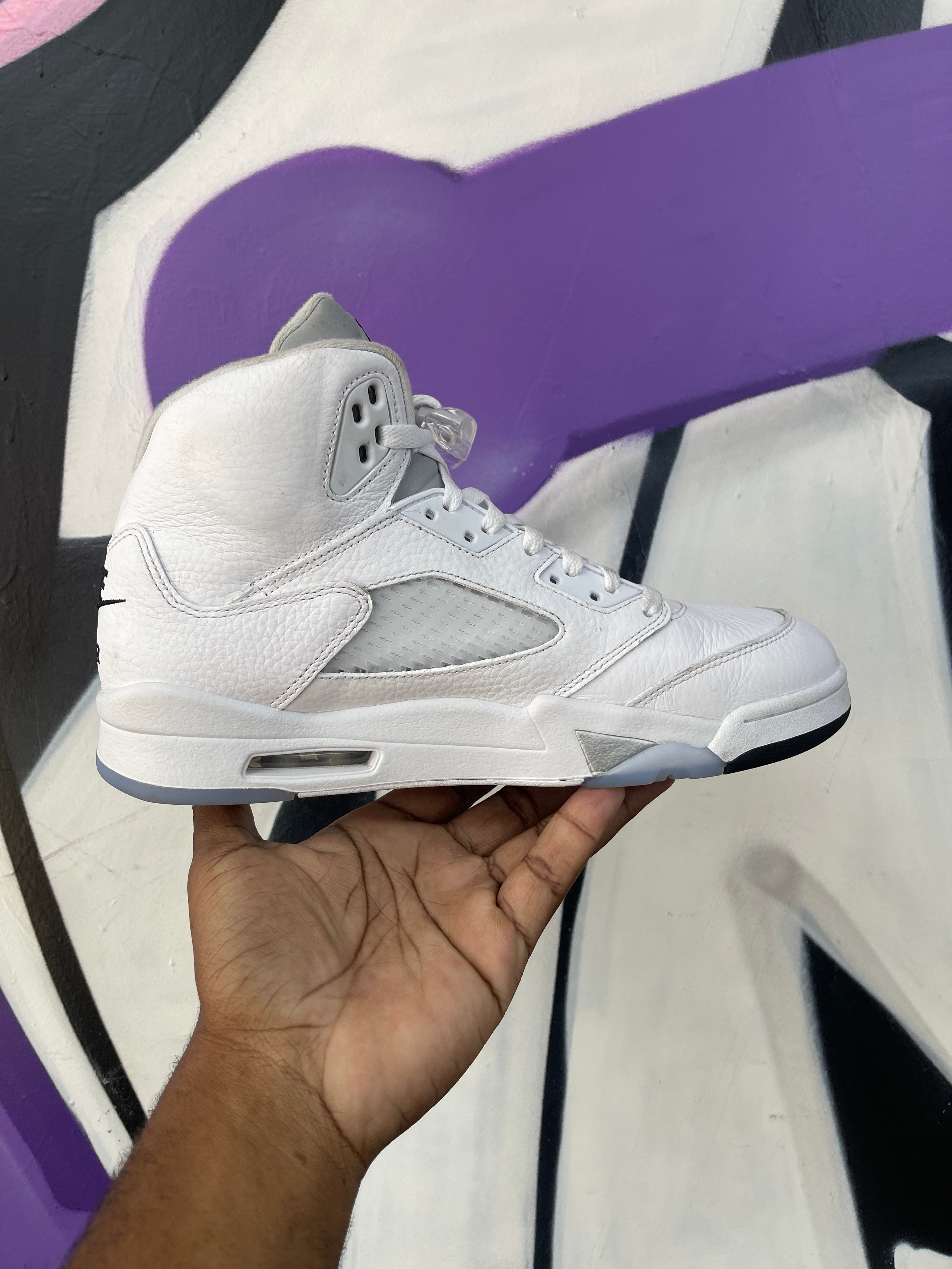 Jordan 5 White Metallic Sneakers