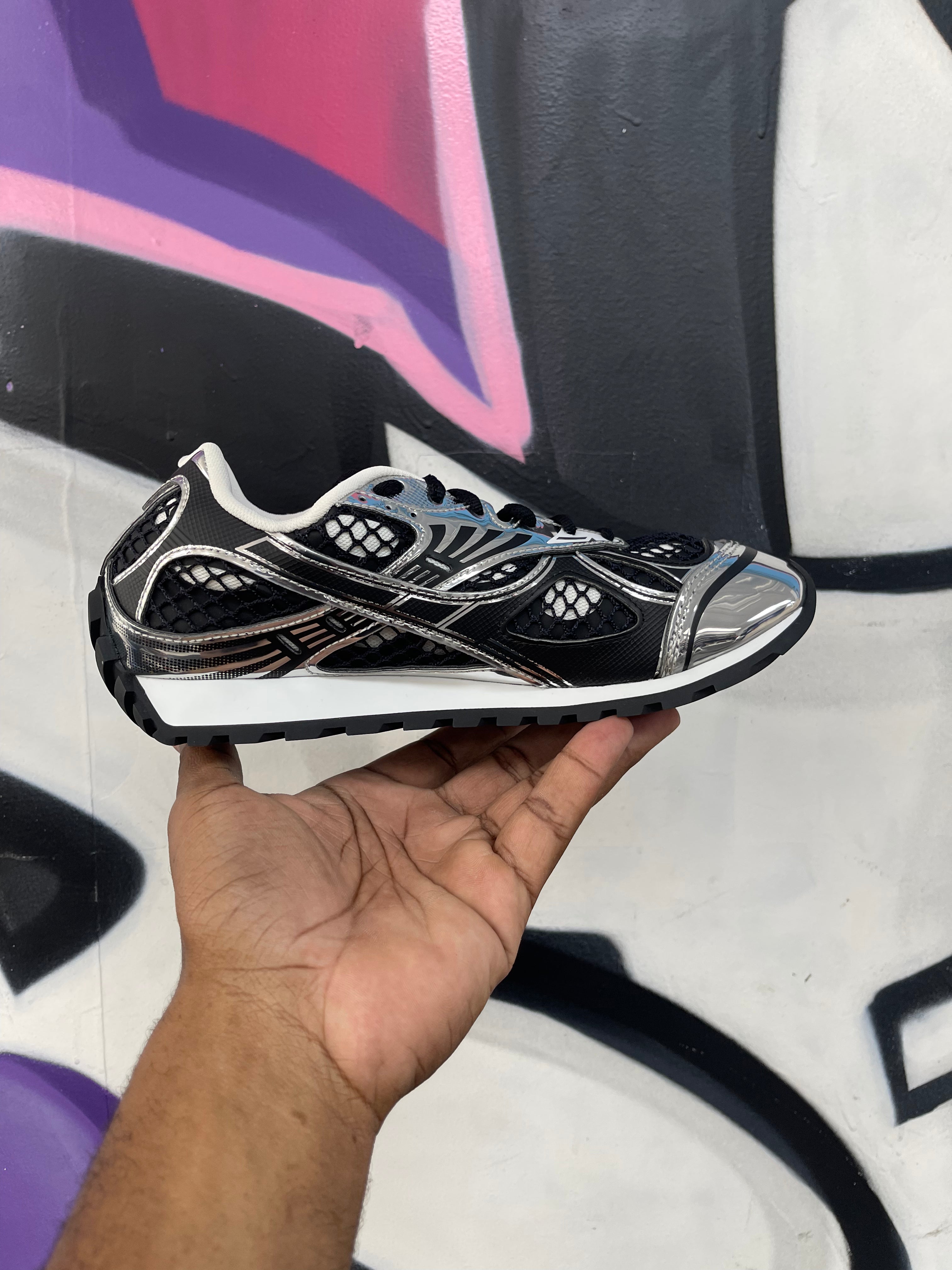 Bottega Veneta Black & Silver Orbits Sneakers