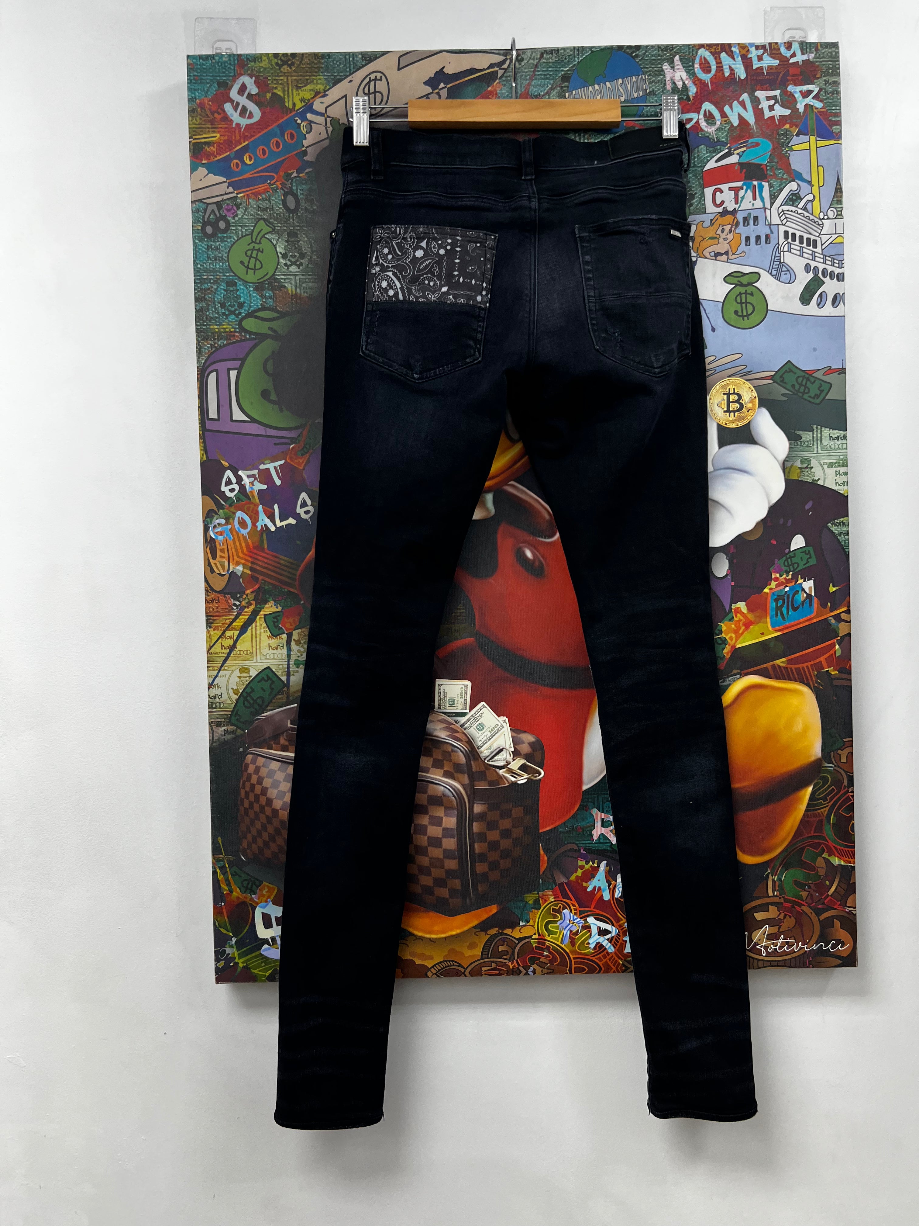 Amiri Black Wash Paisley Patchwork Jeans
