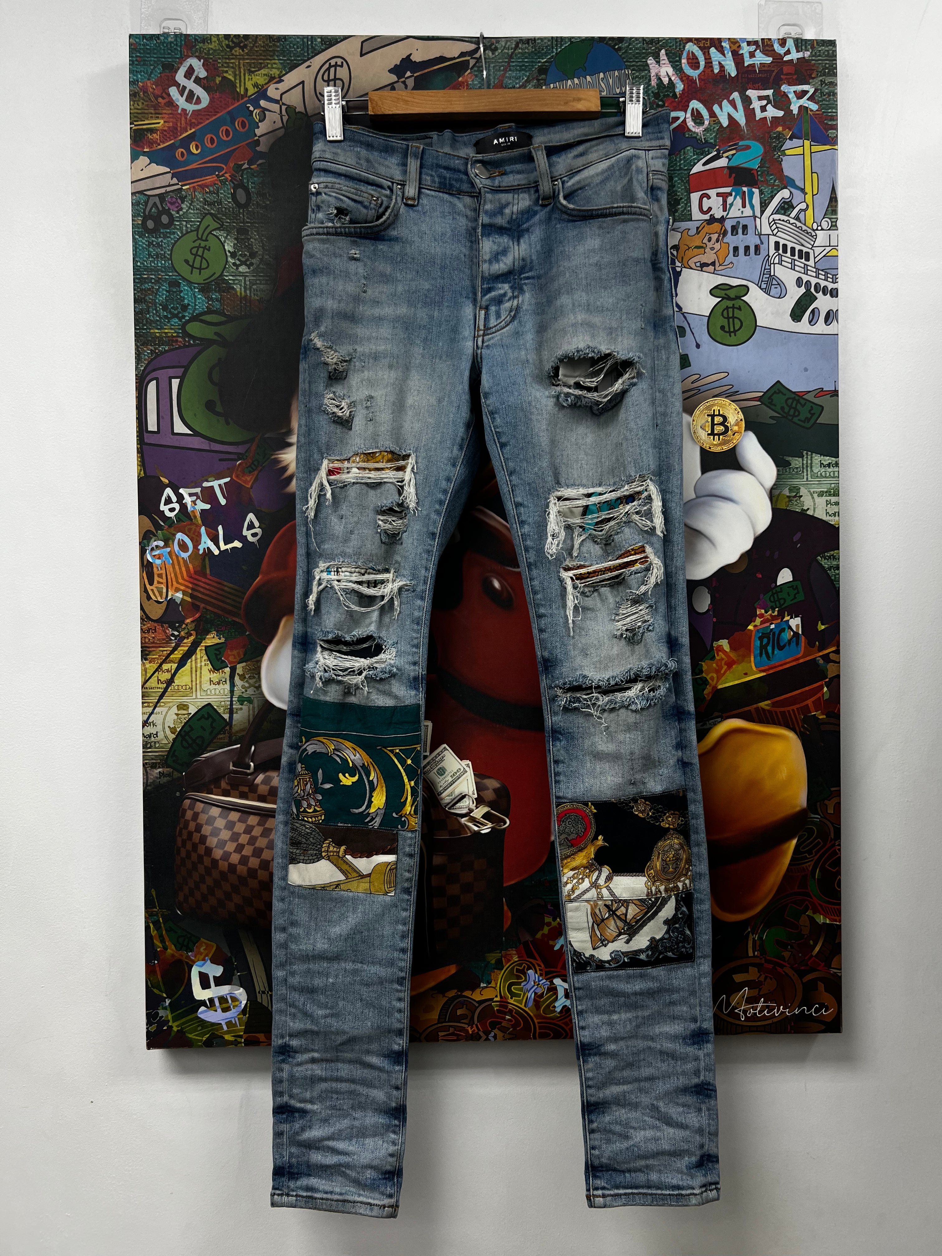 Amiri Light Wash Art Patchwork Jeans