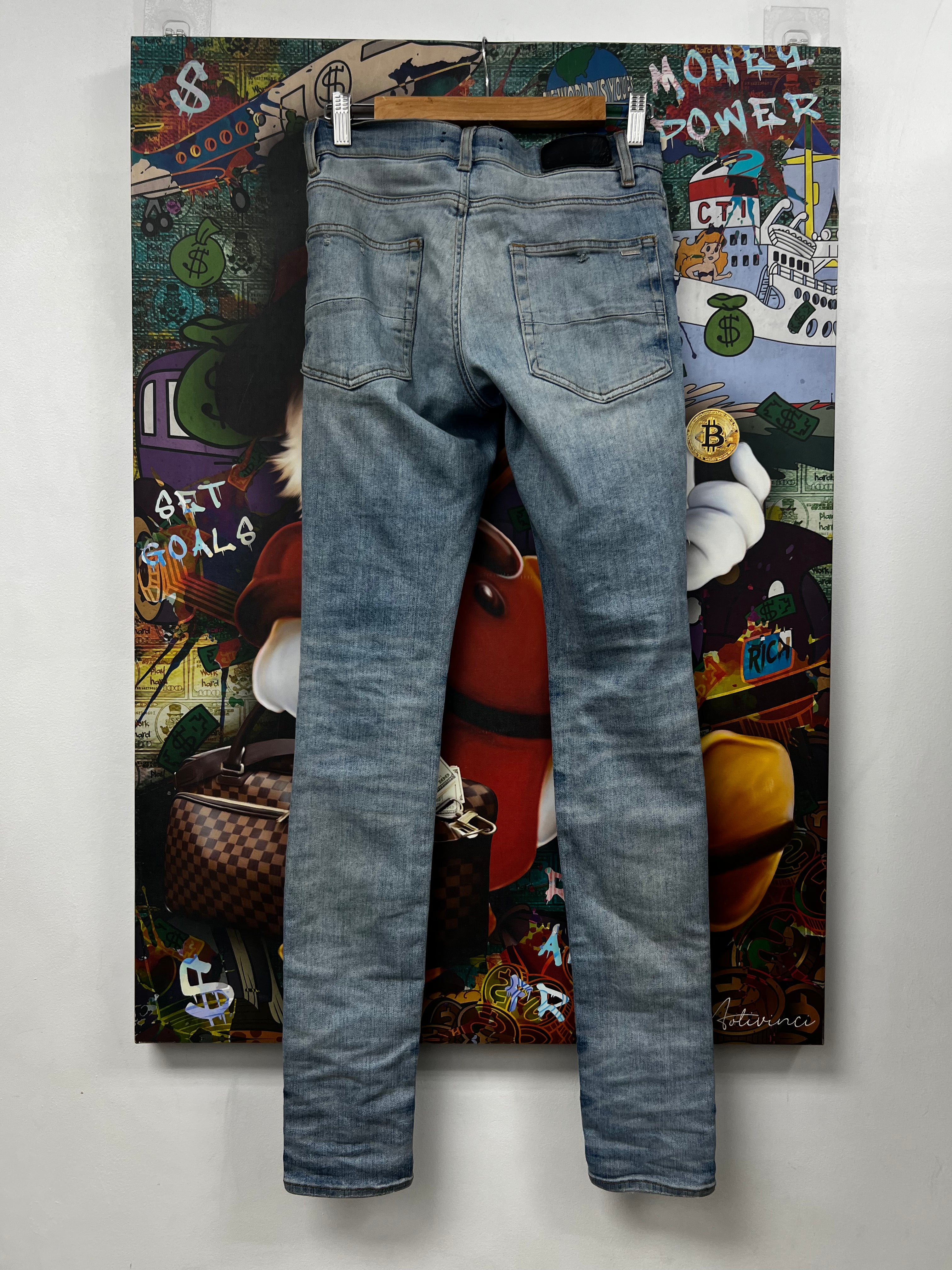 Amiri Light Wash Art Patchwork Jeans