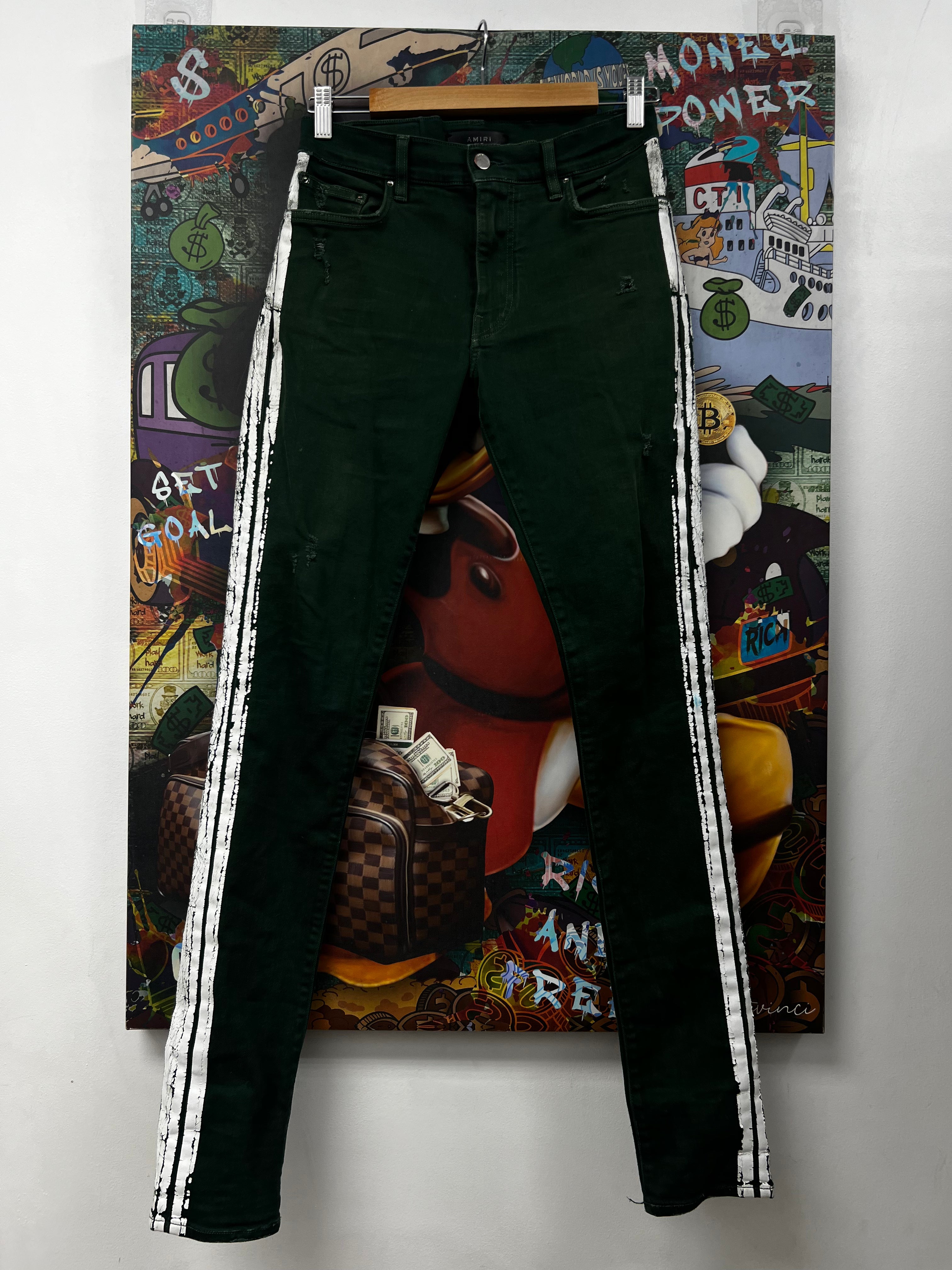 Amiri Green White Stripe Jeans
