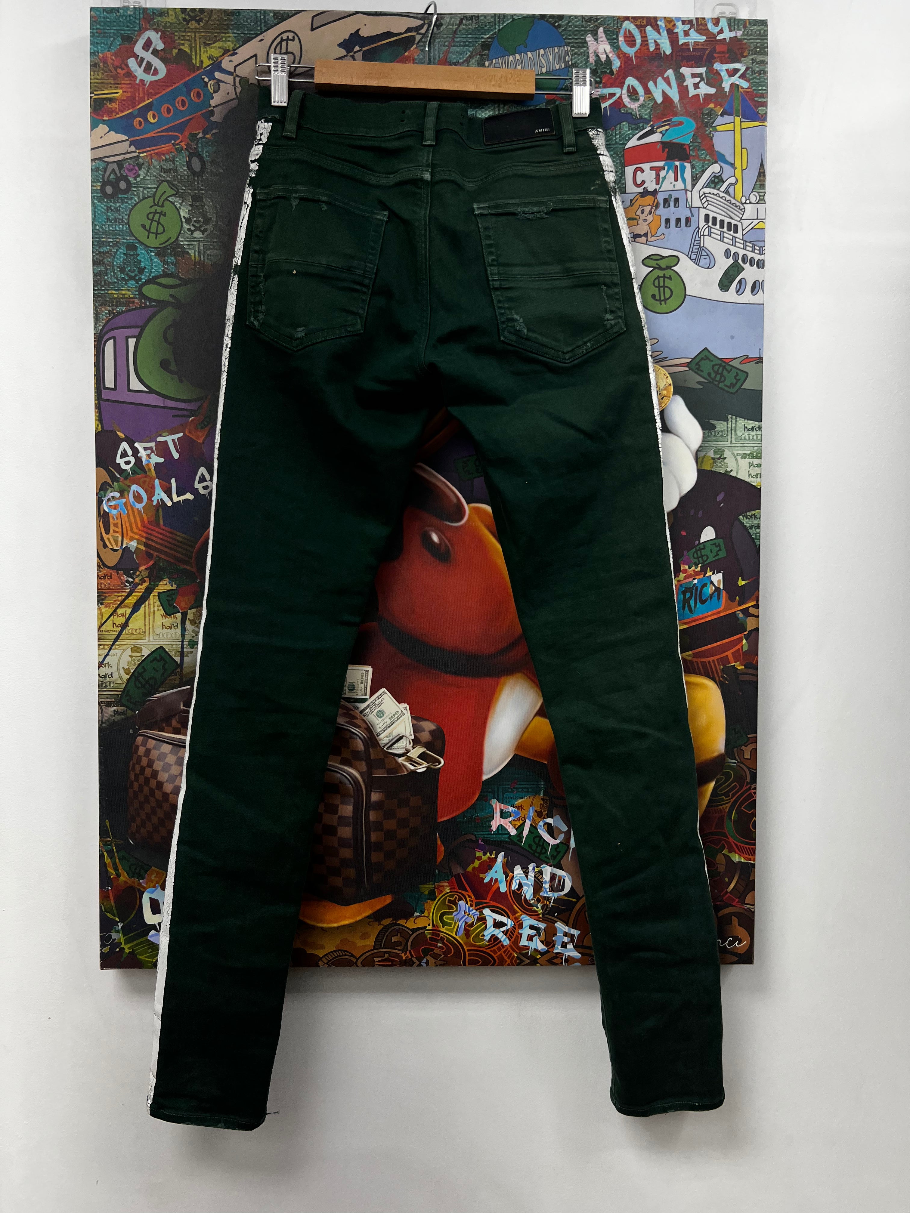 Amiri Green White Stripe Jeans
