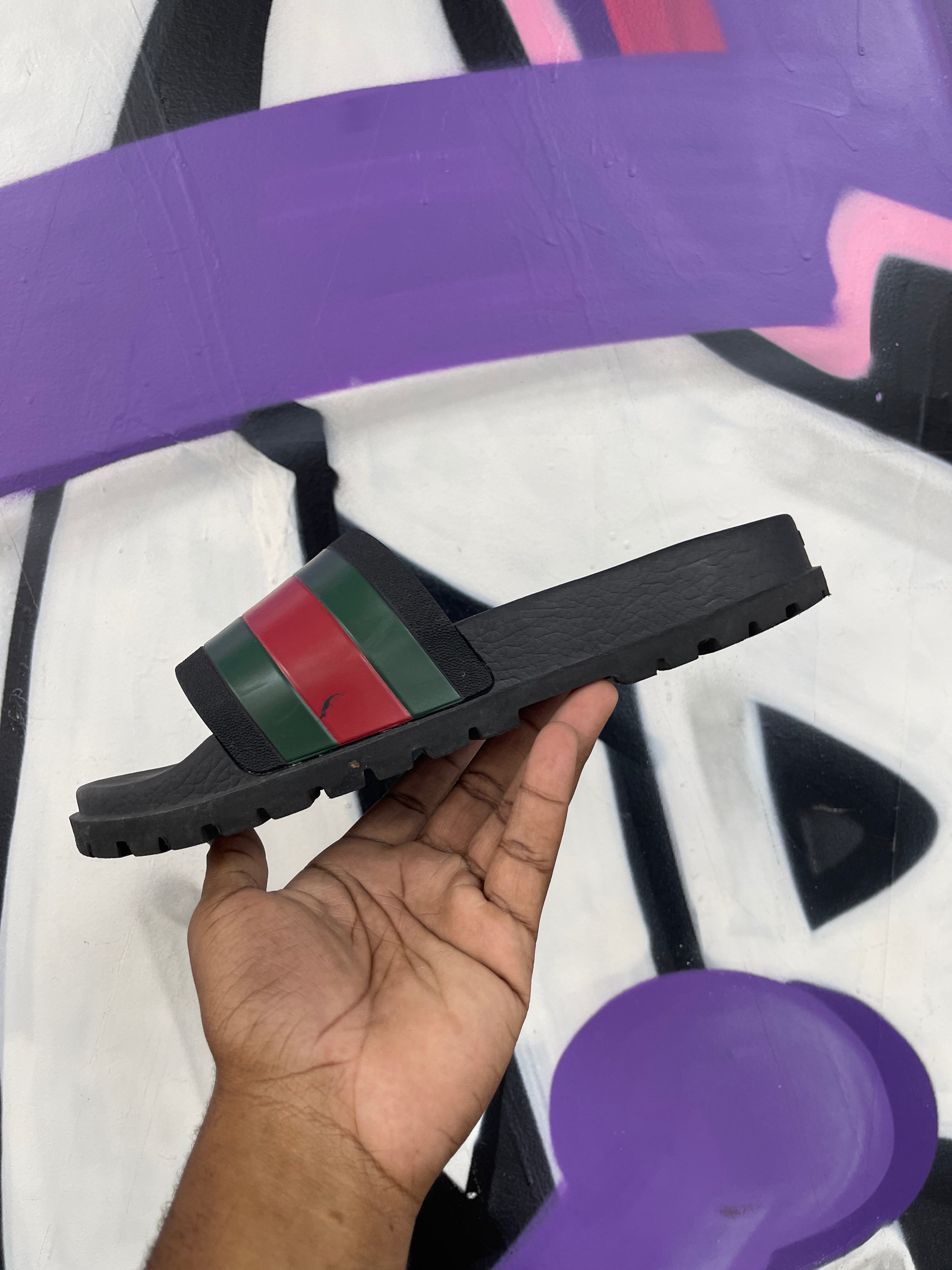 Gucci Black Striped Platform Slides