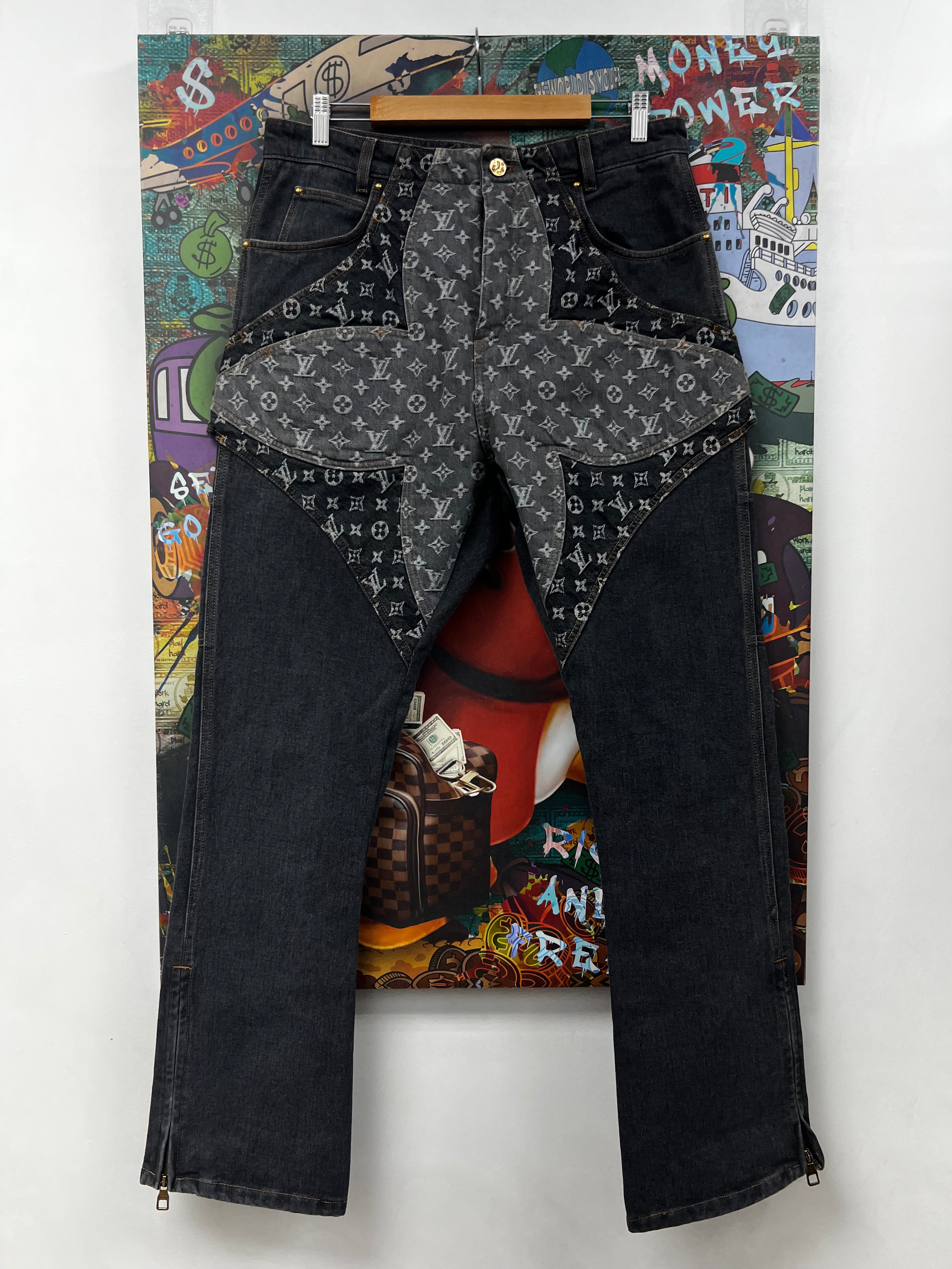 Louis Vuitton Grey Monogram Flower Print Jeans