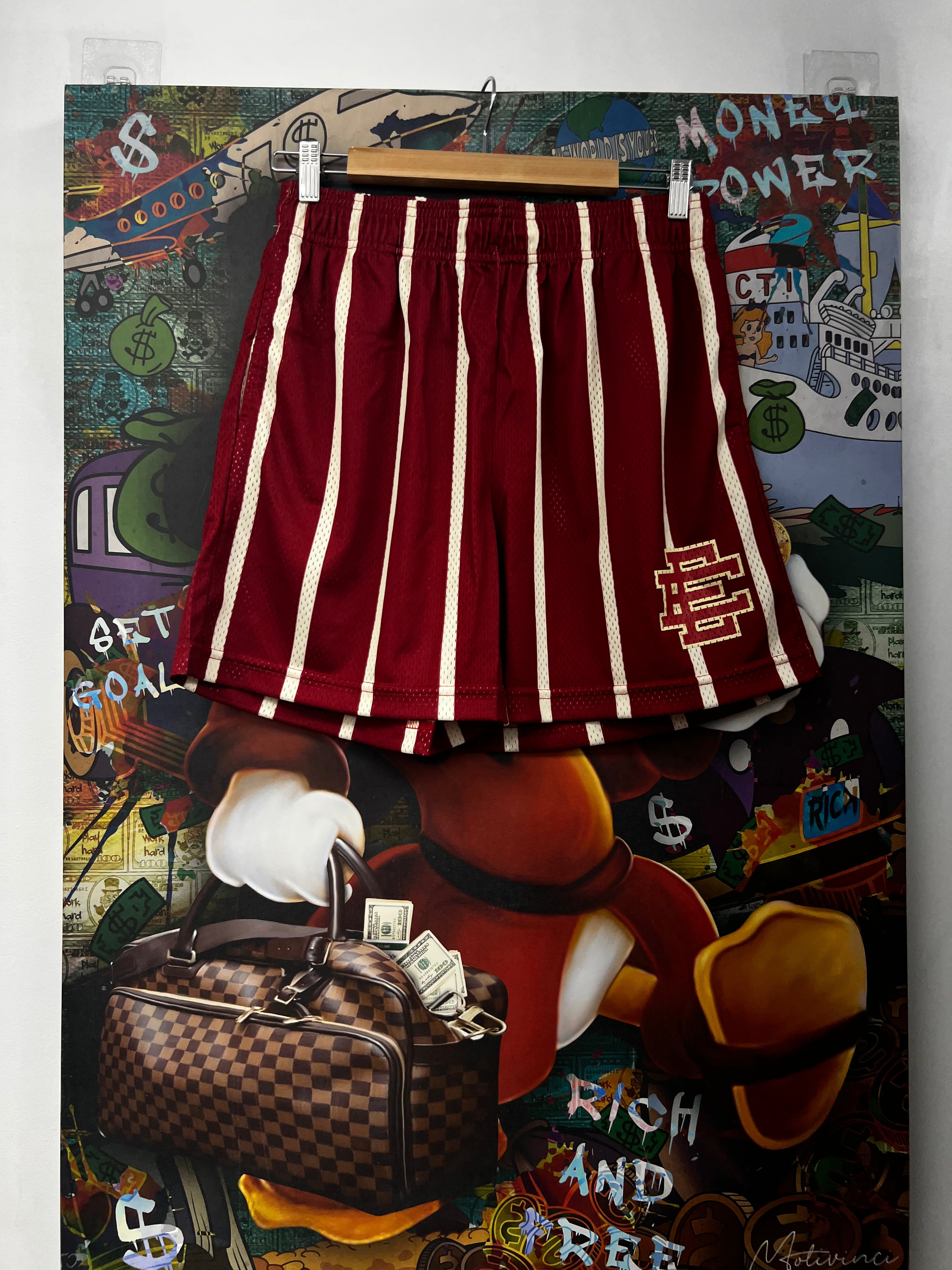 Eric Emanuel Brick Red Pattern Stripe Shorts
