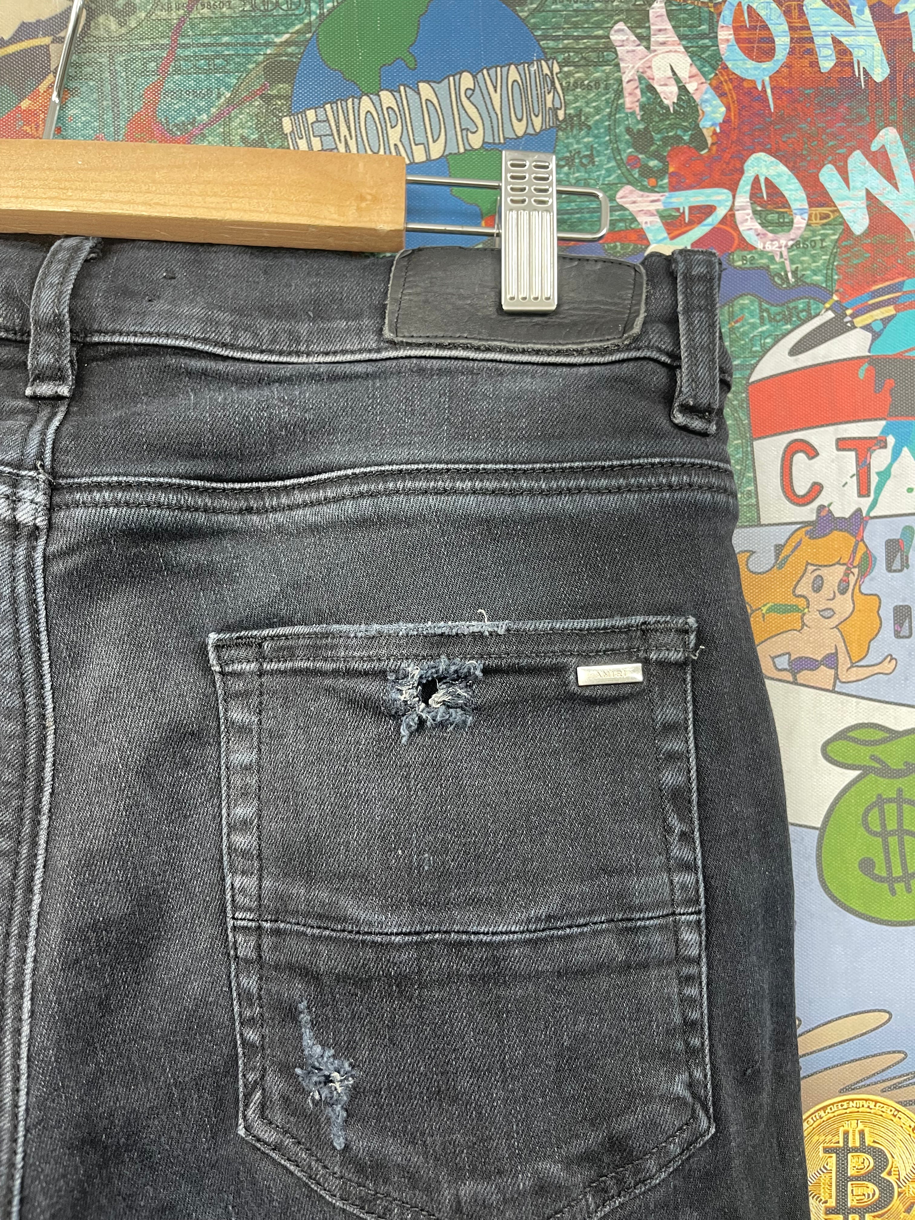 Amiri MX1 Black Wash Blue Black Flannel Patch Jeans