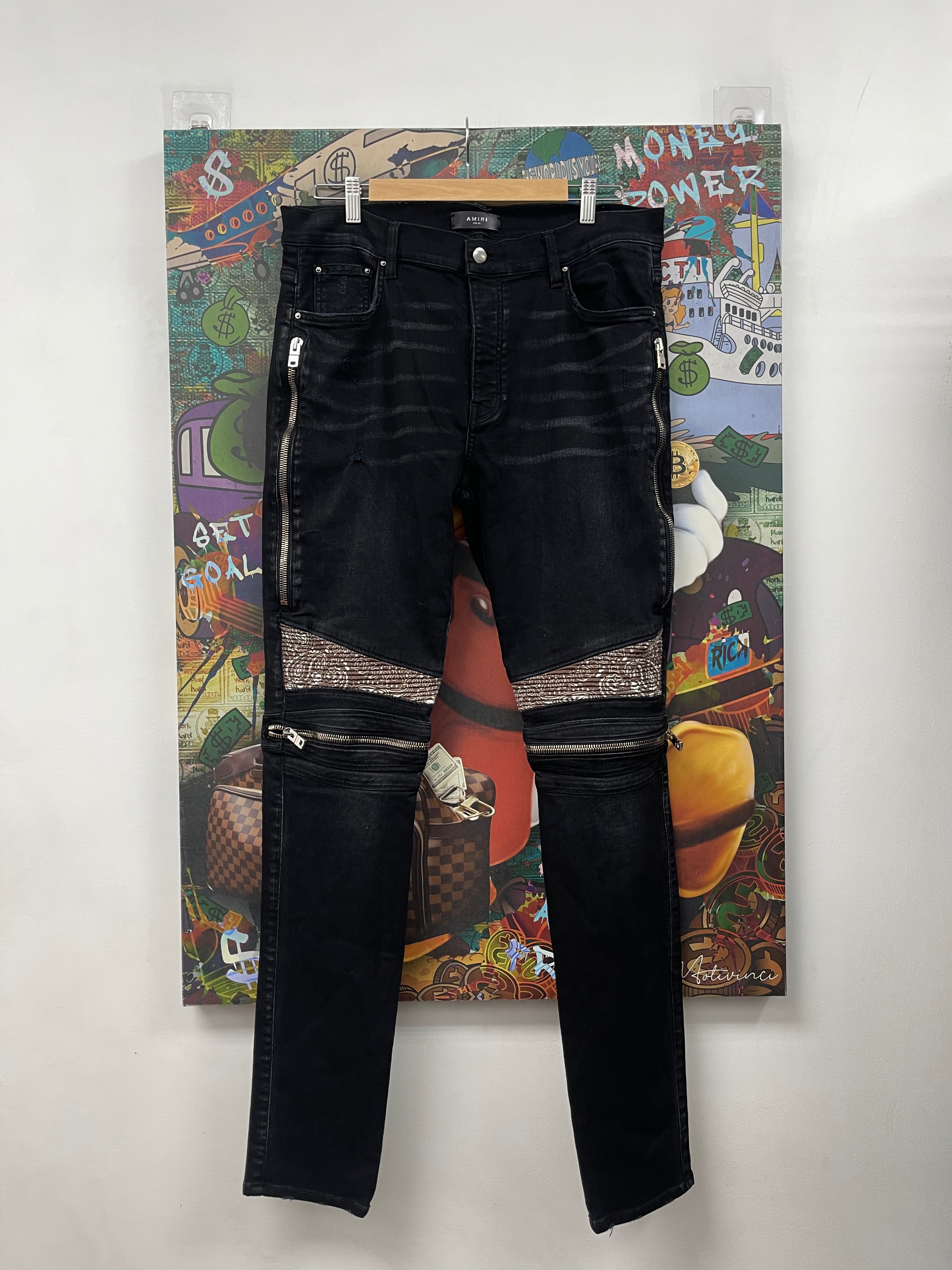 Amiri MX2 Black Brown Bandana Patch Jeans