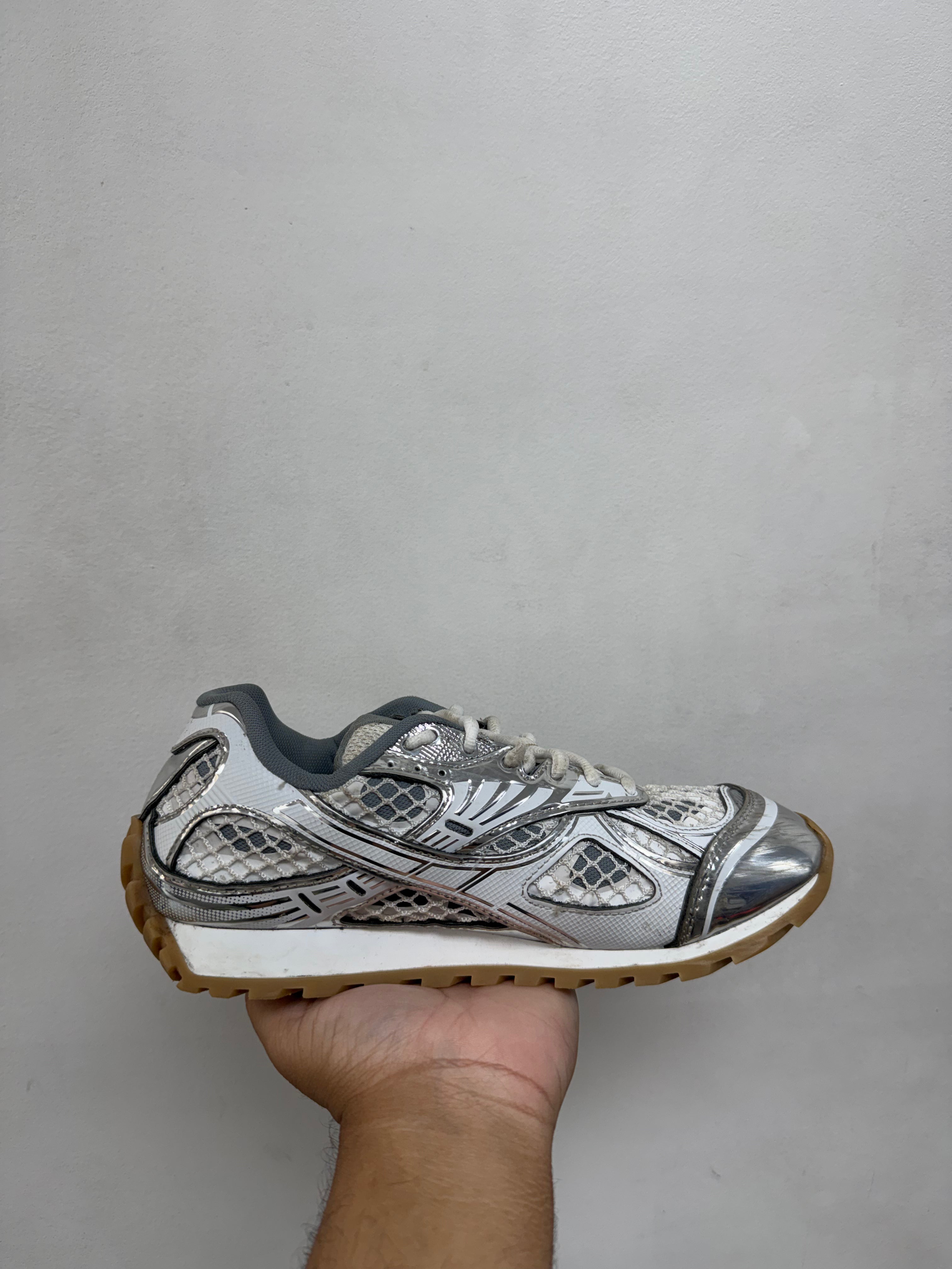 Bottega Veneta White Silver Orbit Sneakers