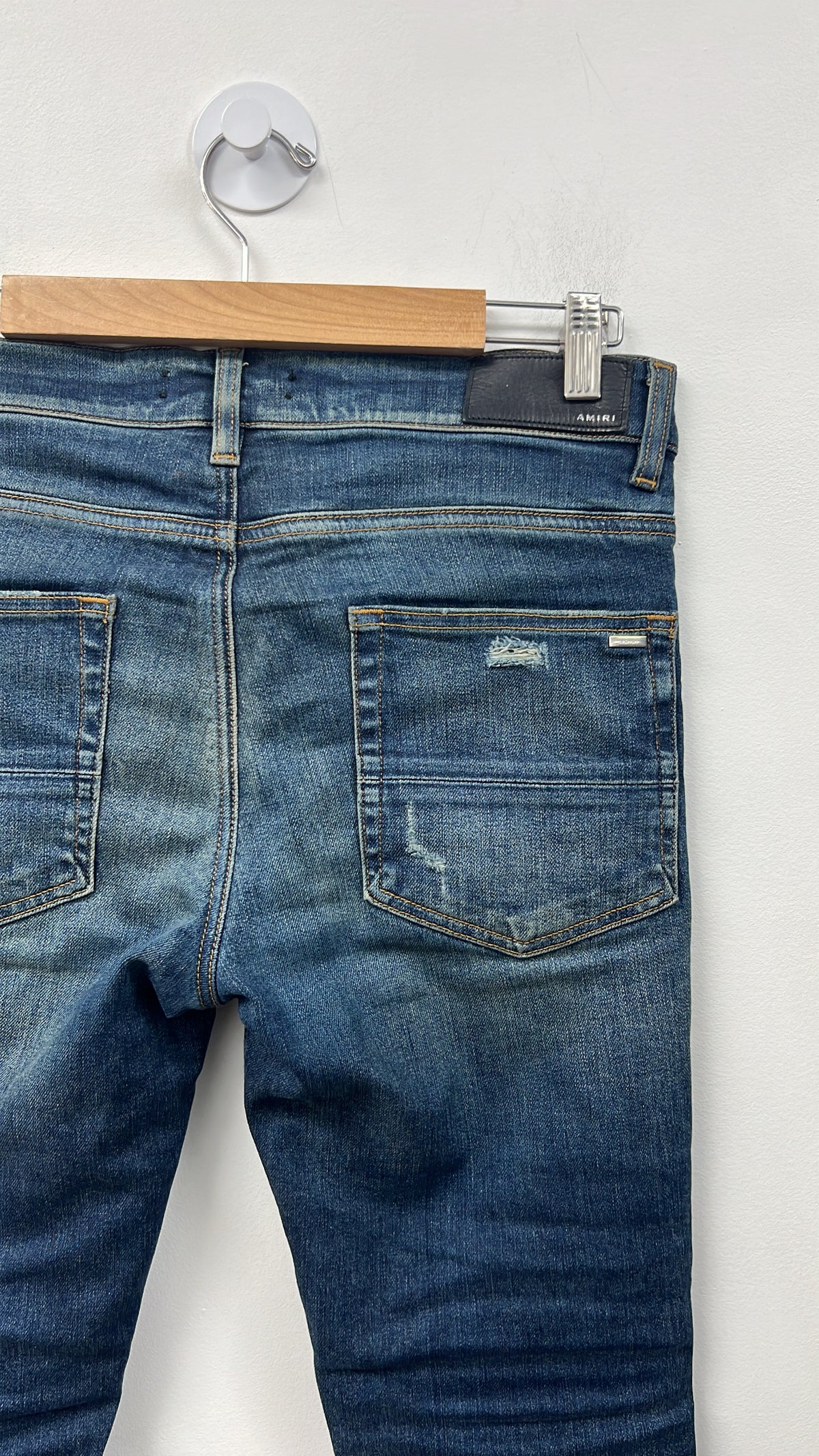 Amiri Deep Classic Navy Plaid Thrasher Patch Jeans