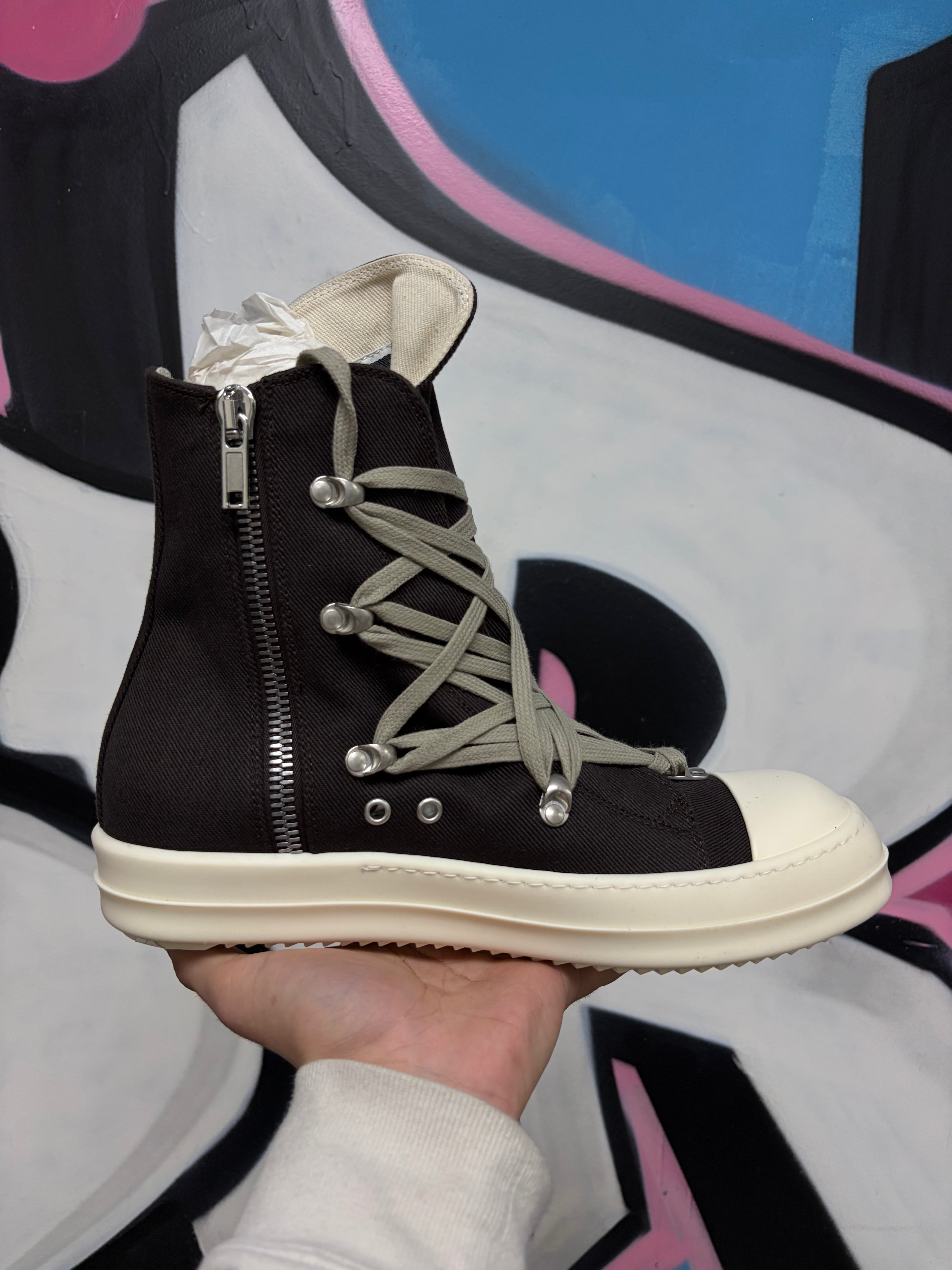 Rick Owens Brown Mega Lace Ramone High Sneakers