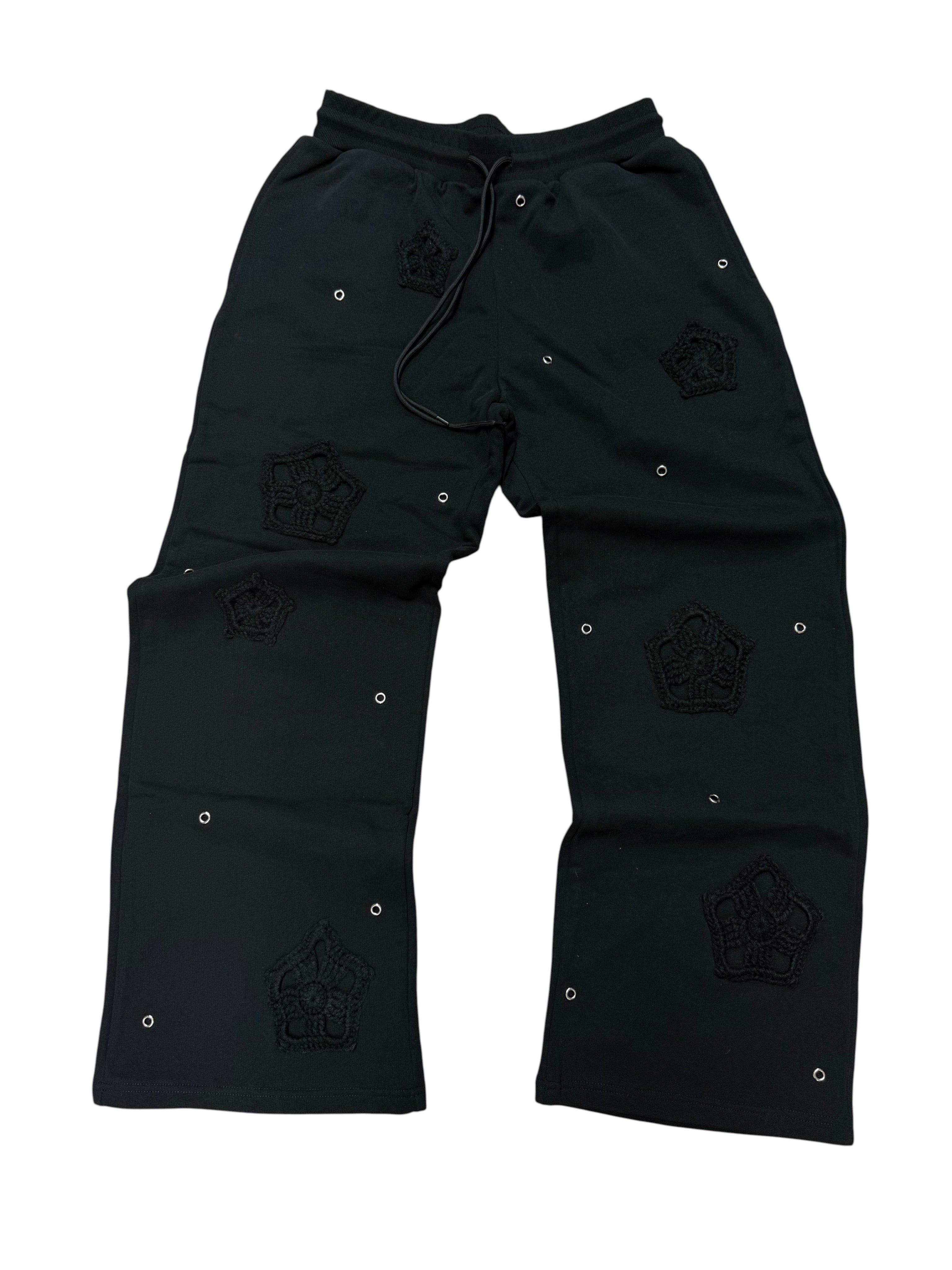 Arkyve Phantom Patch Crochet Black Sweats
