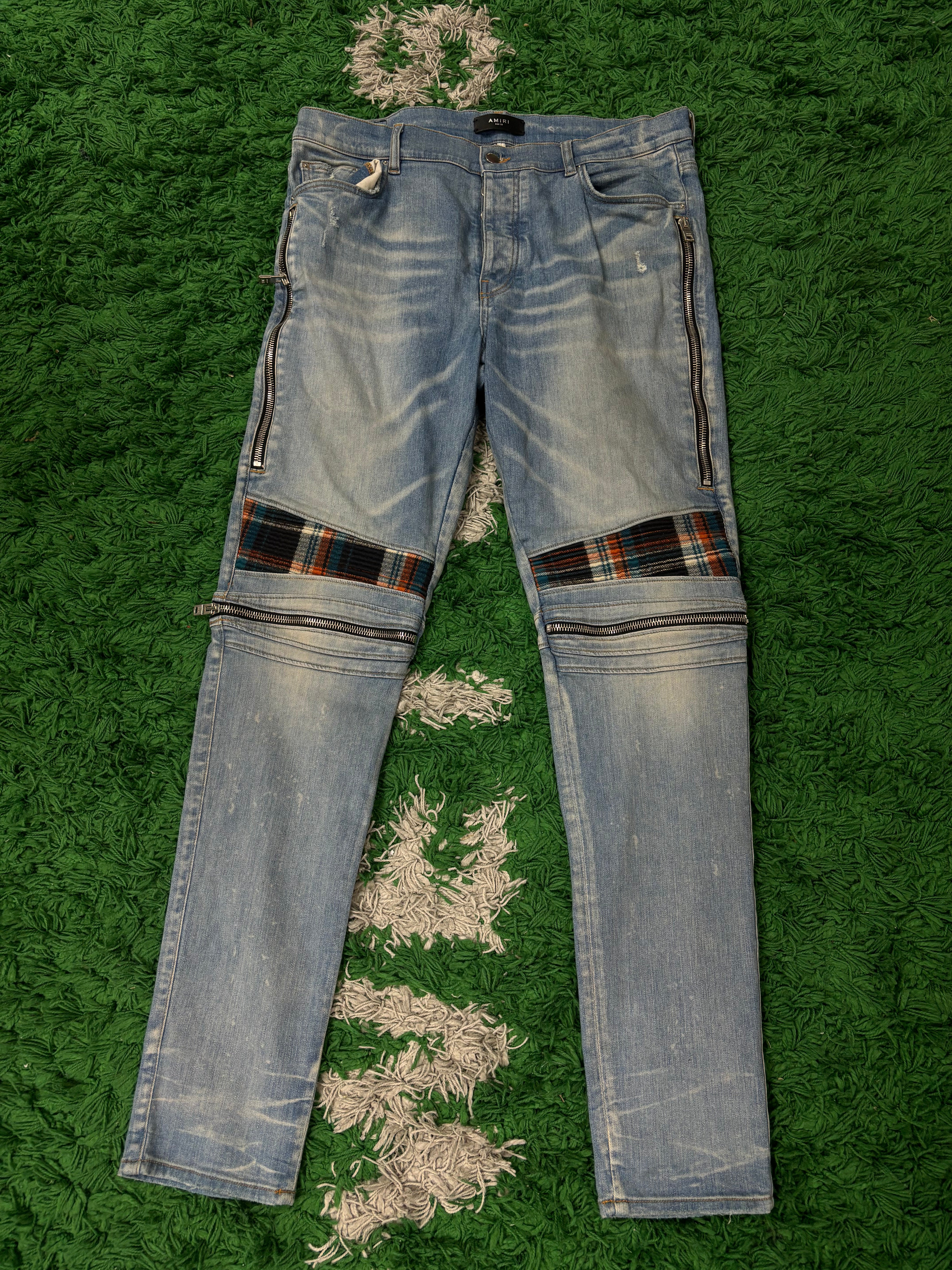 Amiri MX2 Light Wash Plaid Patch Used 38