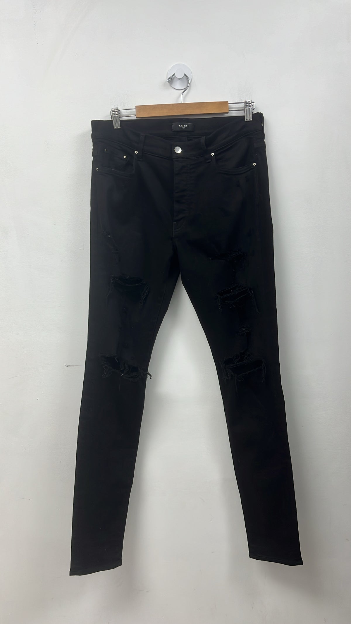 Amiri Black Broken Knee Rip Jeans