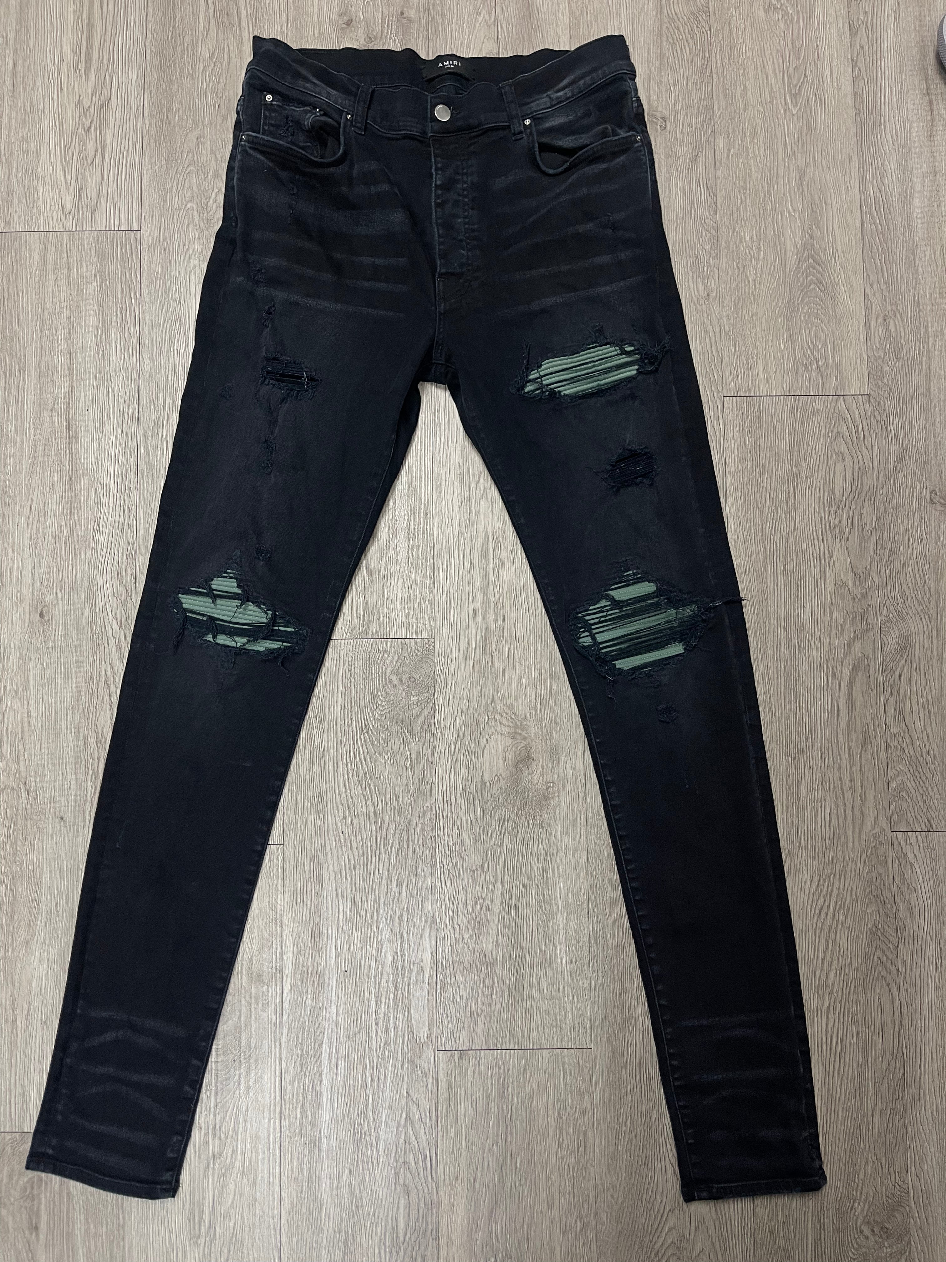 Amiri Black Wash Olive Patch MX1 Jeans