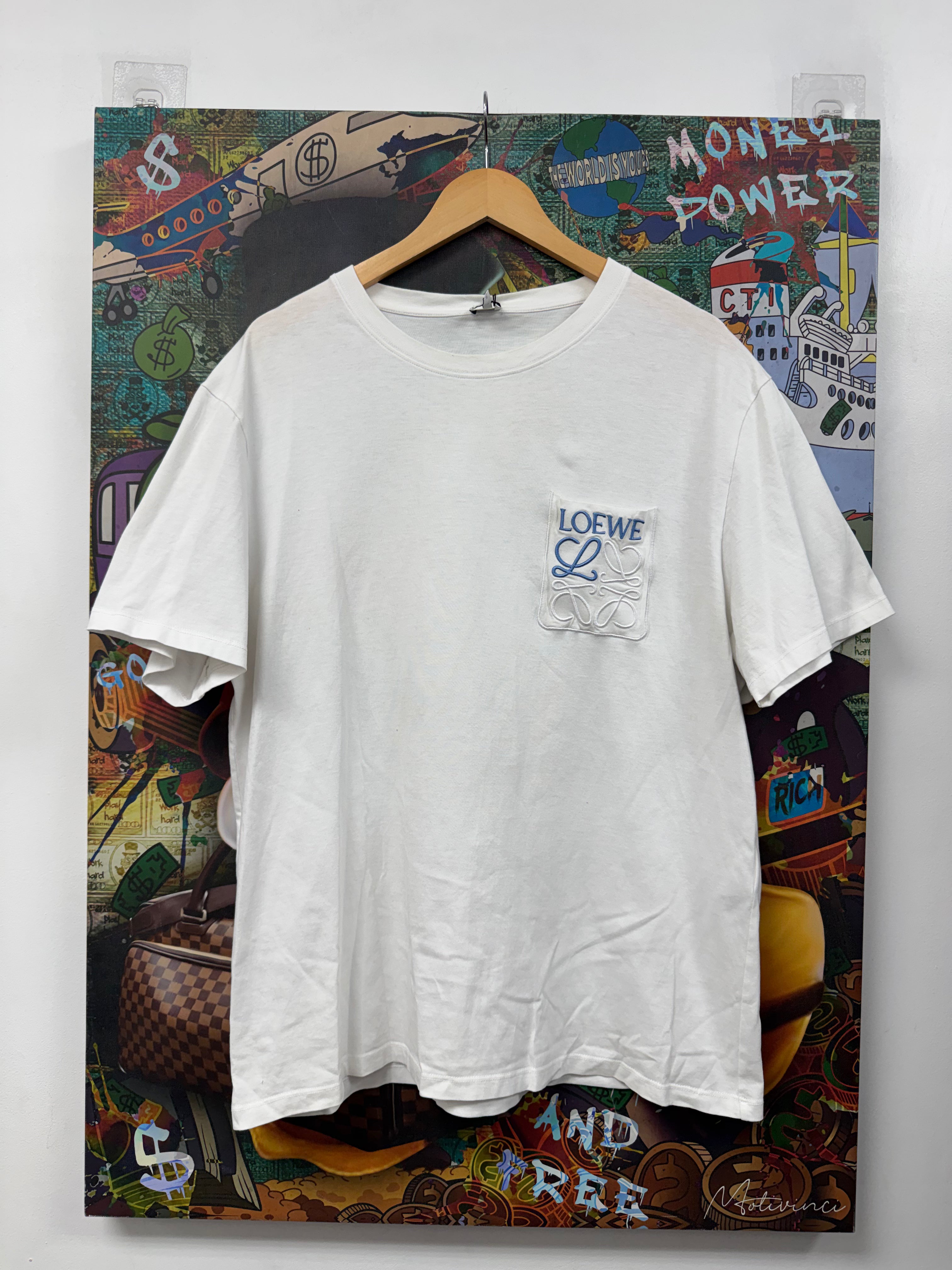 Loewe White Blue Pocket Anagram Tee
